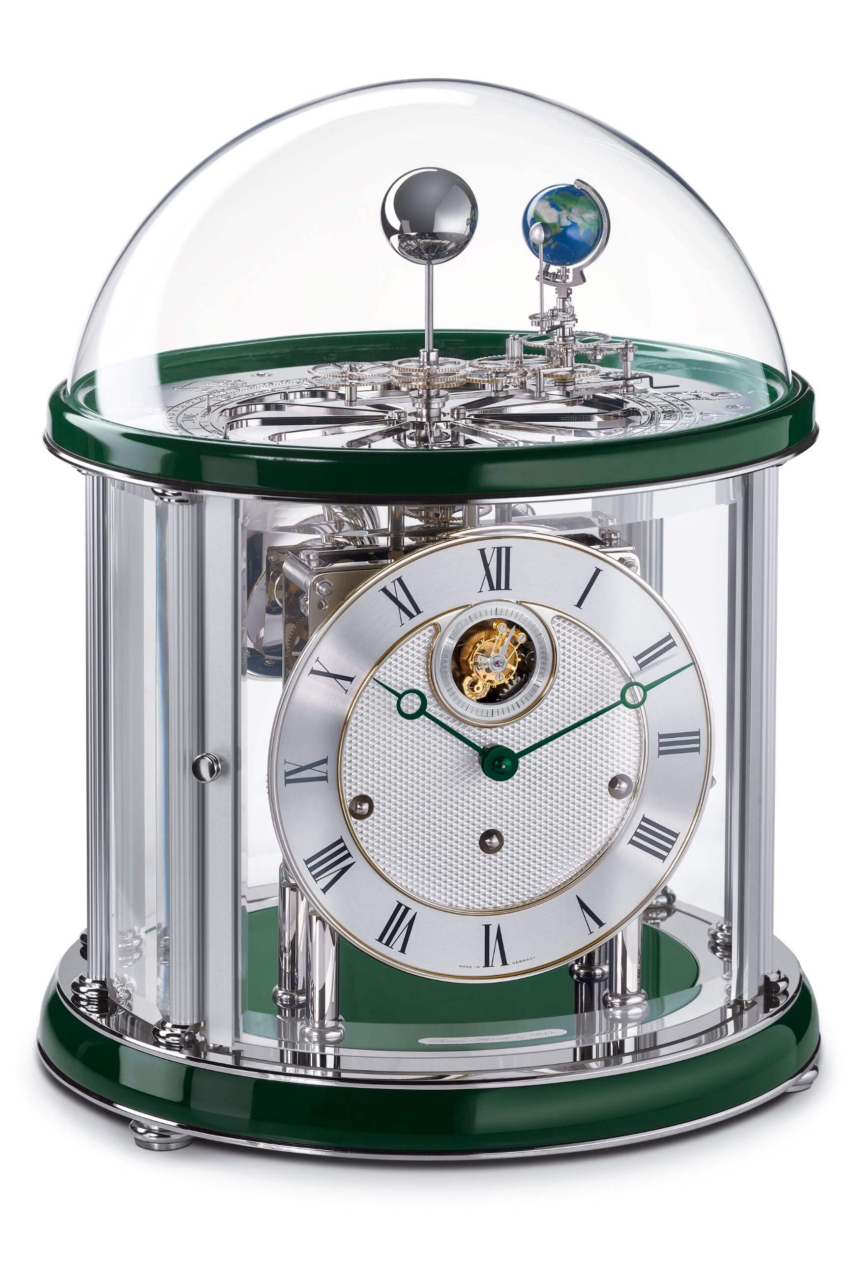 Hermle -Tellurium Tourbillon Grün Nickel 8-Tage Laufwerk 35cm- 23070-V10352