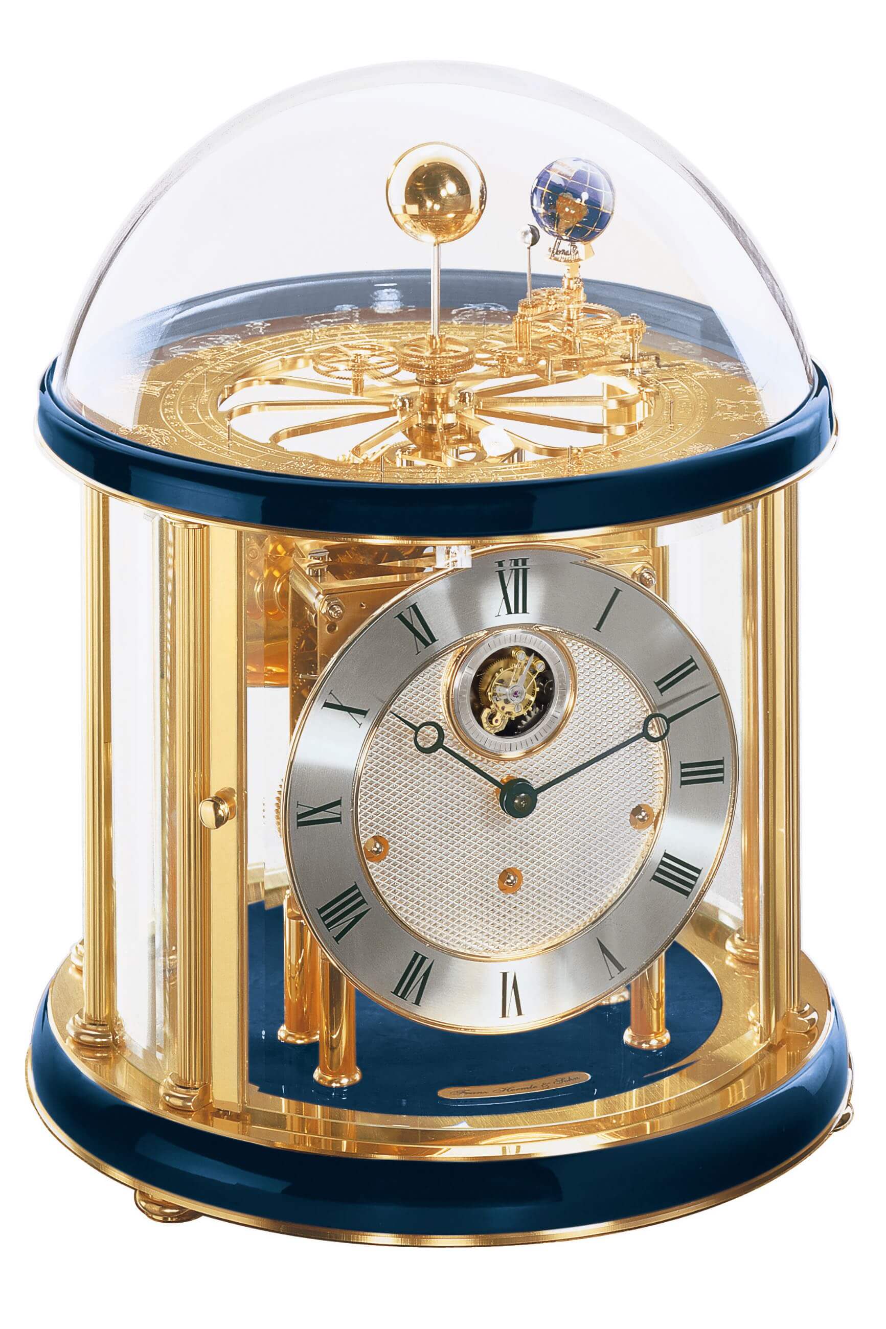 Hermle -Tellurium Tourbillon Blau Messing 8-Tage Laufwerk 35cm- 23069-V30352