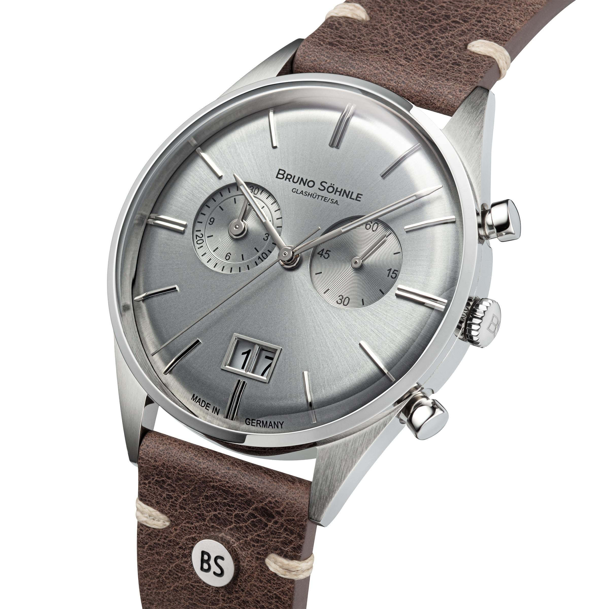 Bruno Söhnle -Merano Herrenuhr Dunkelbraun Silber Chronograph Quarz Saphirglas 40mm- 17-13233-241