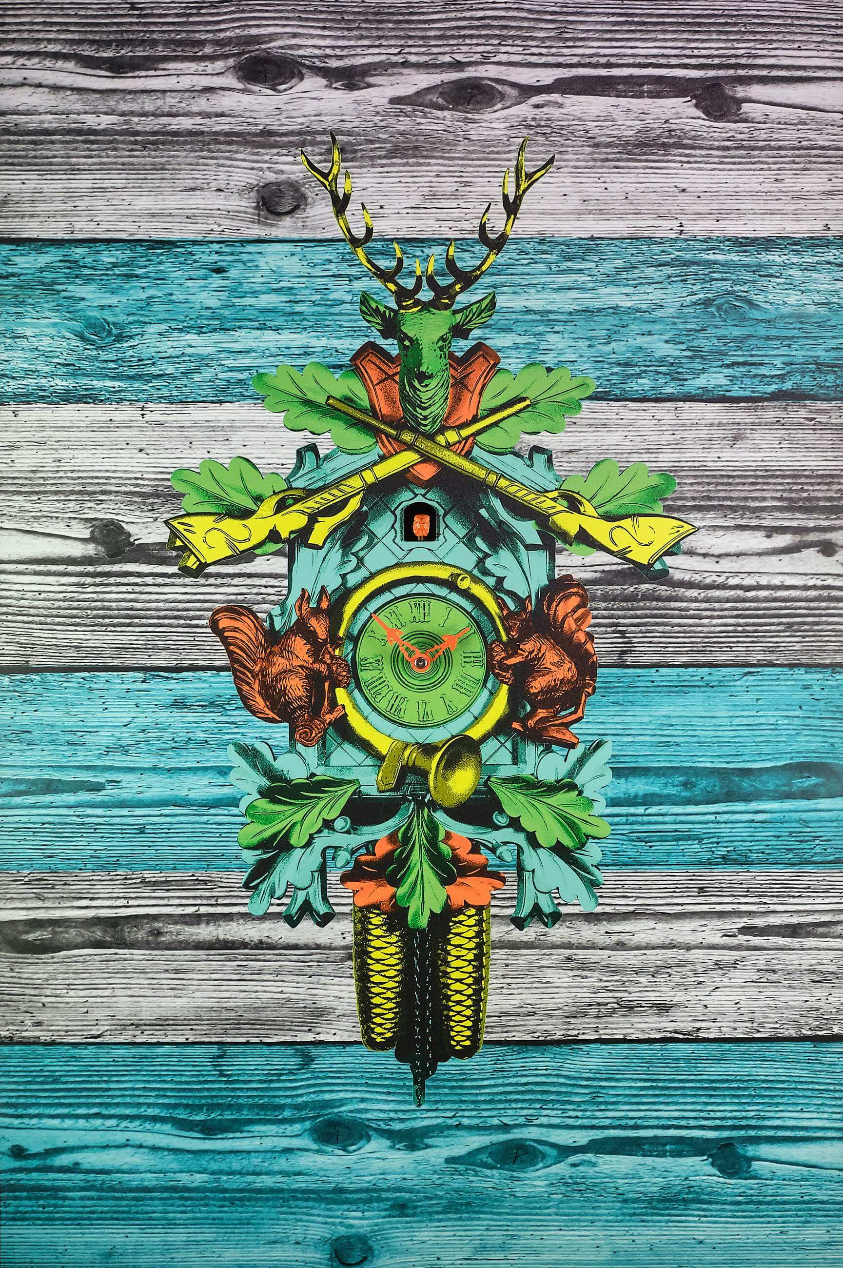Romba -Real cuckoo clock as wall picture 90cm turquoise- AL37-BL