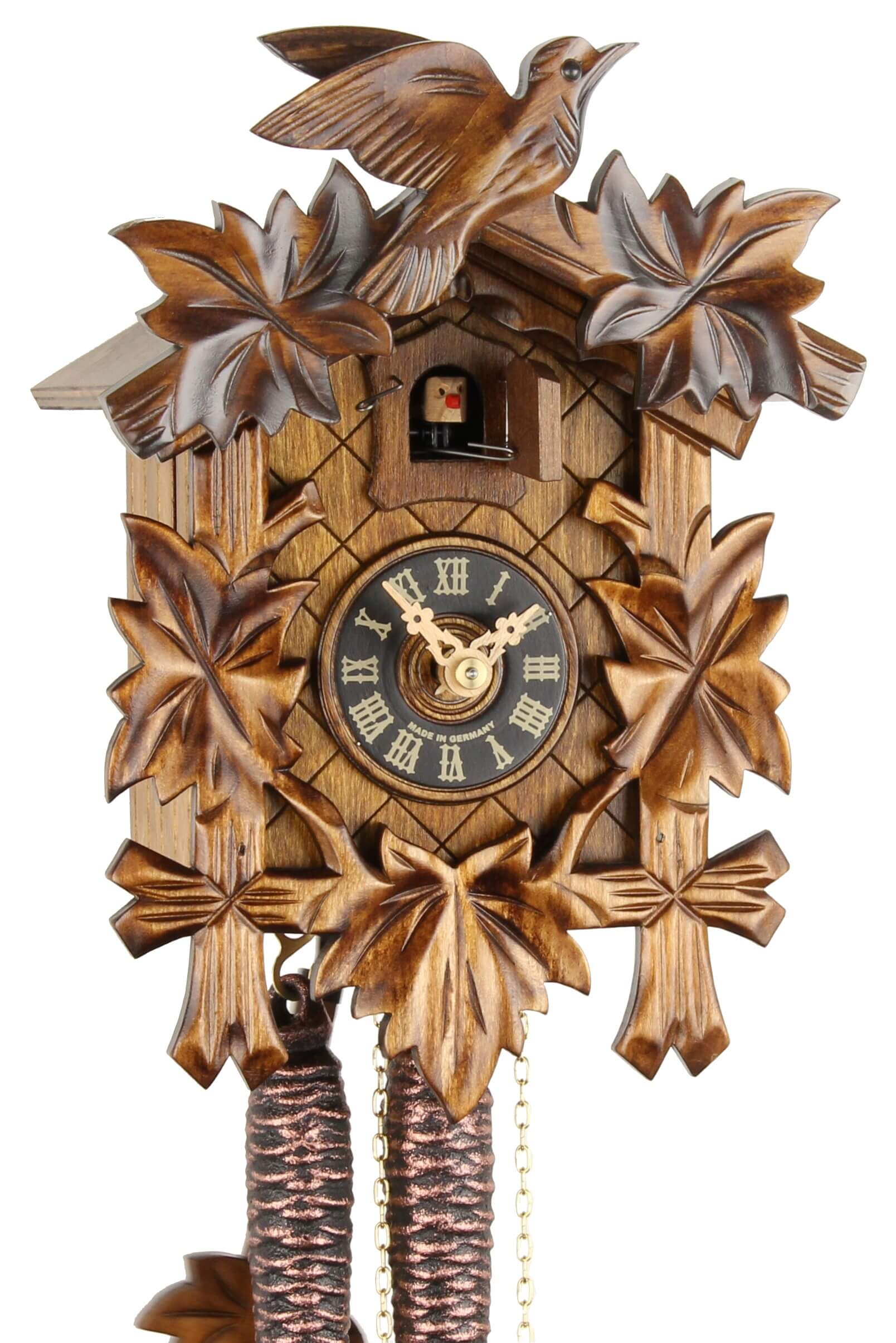 Engstler -Kuckucksuhr 24-Stunden Laufwerk Fünflaub Braun 23cm- 522 SA HZE