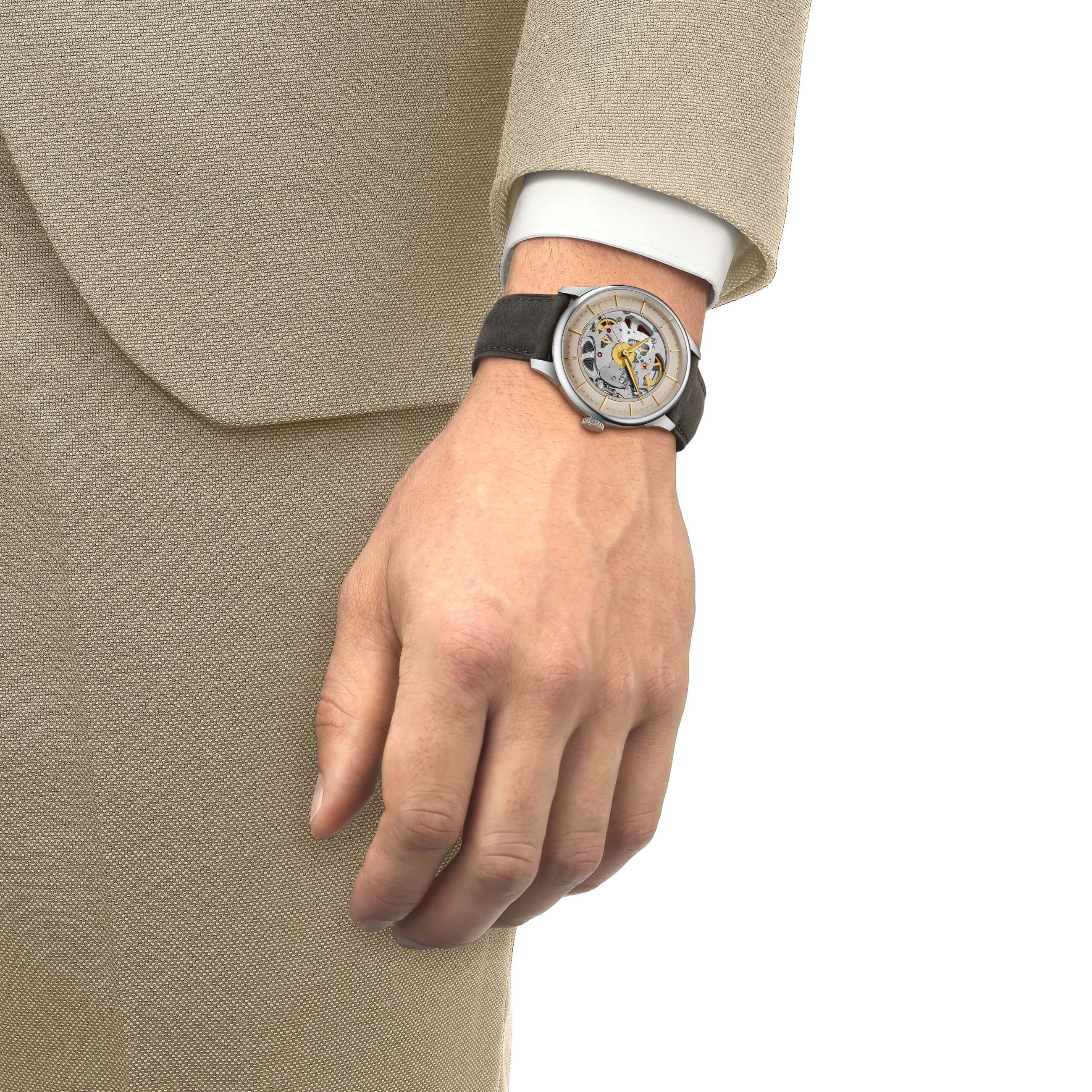 TISSOT -Chemin Des Tourelles Squelette men's watch brown-green automatic sapphire crystal 39mm- T139.836.16.261.00