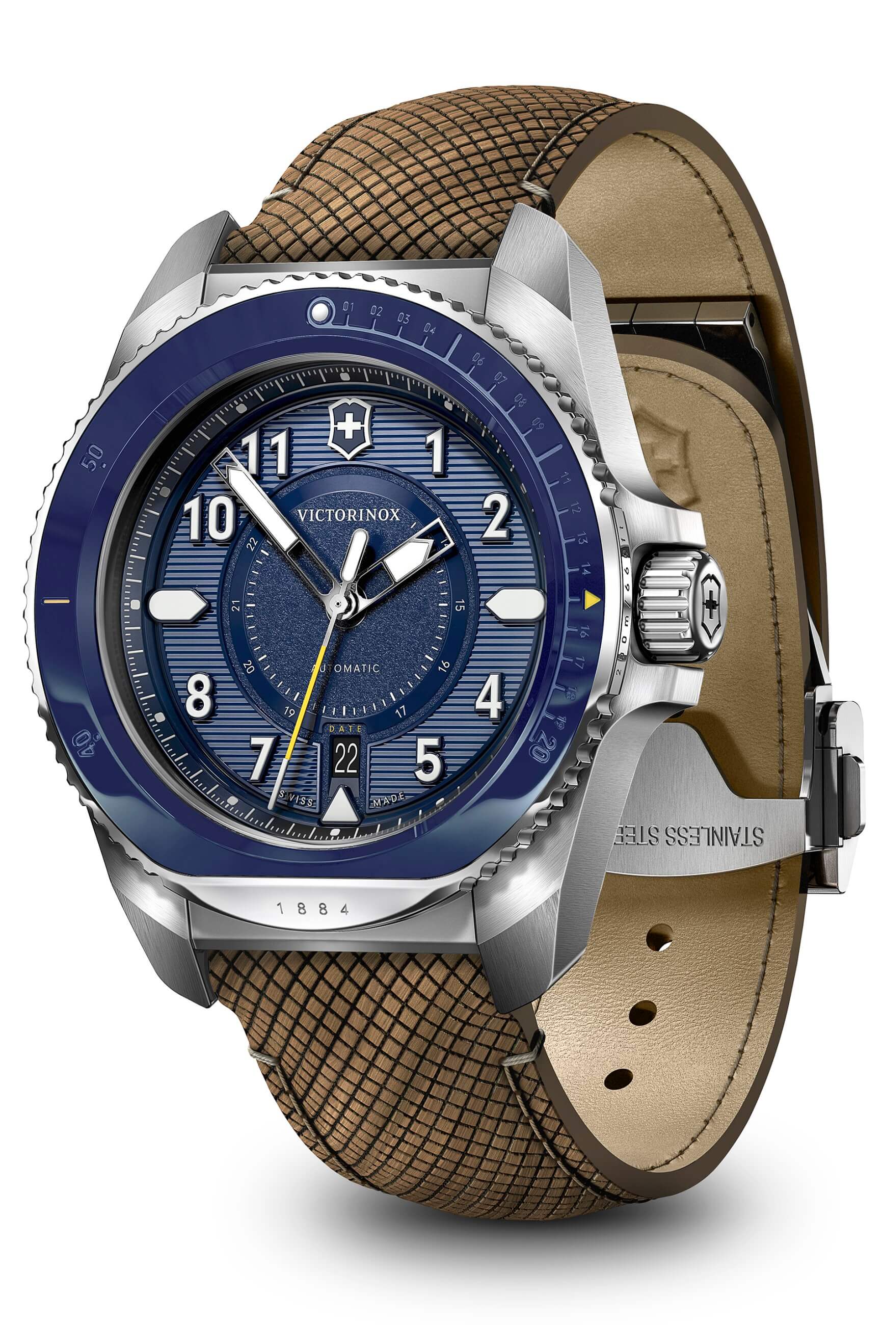 Victorinox -Journey 1884 Automatik Herrenuhr Braun Blau Saphirglas 43mm- 241980.1