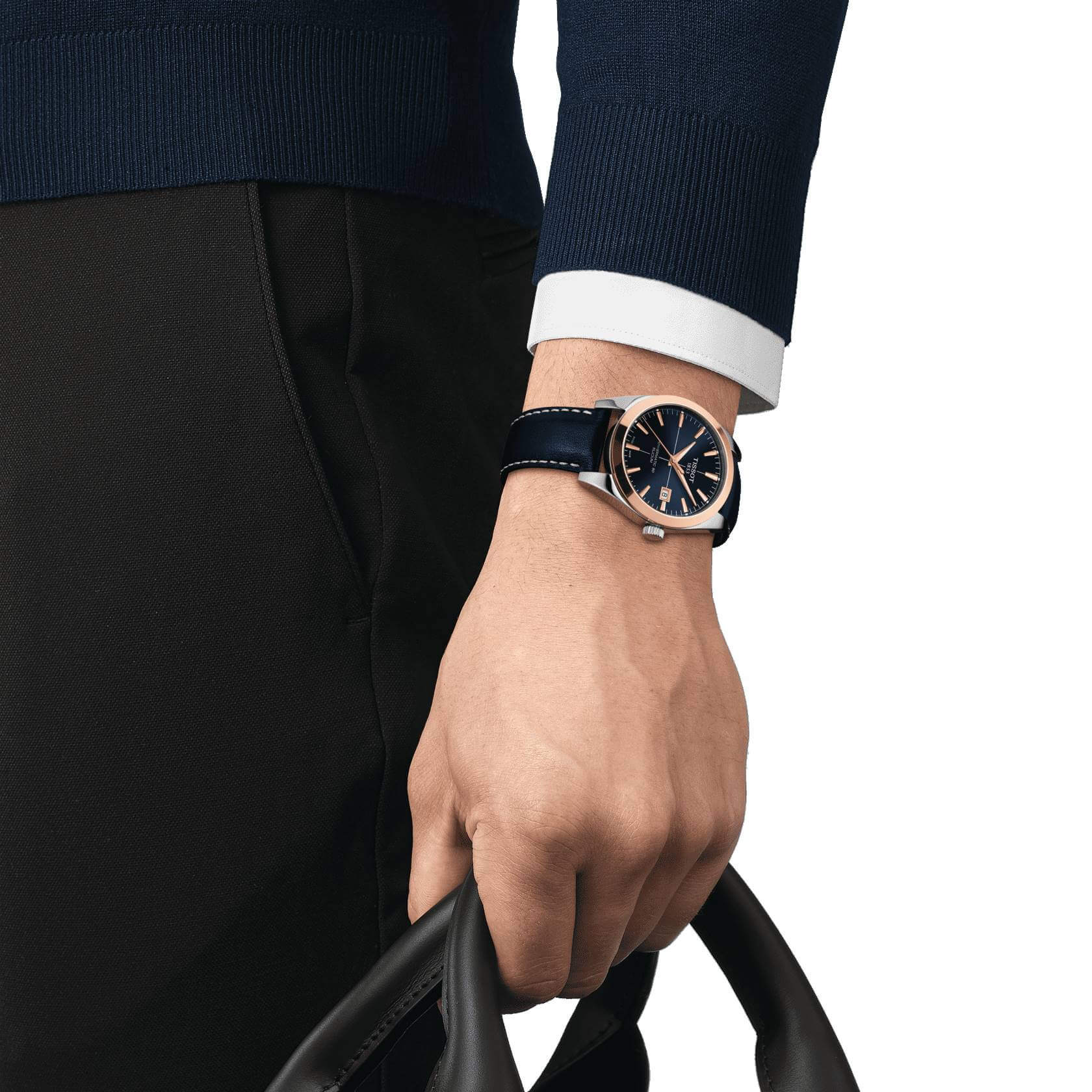 TISSOT -Gentleman Powermatic 80 Silicium Solid 18K Gold Herrenuhr Blau Automatik 40mm- T927.407.46.041.00