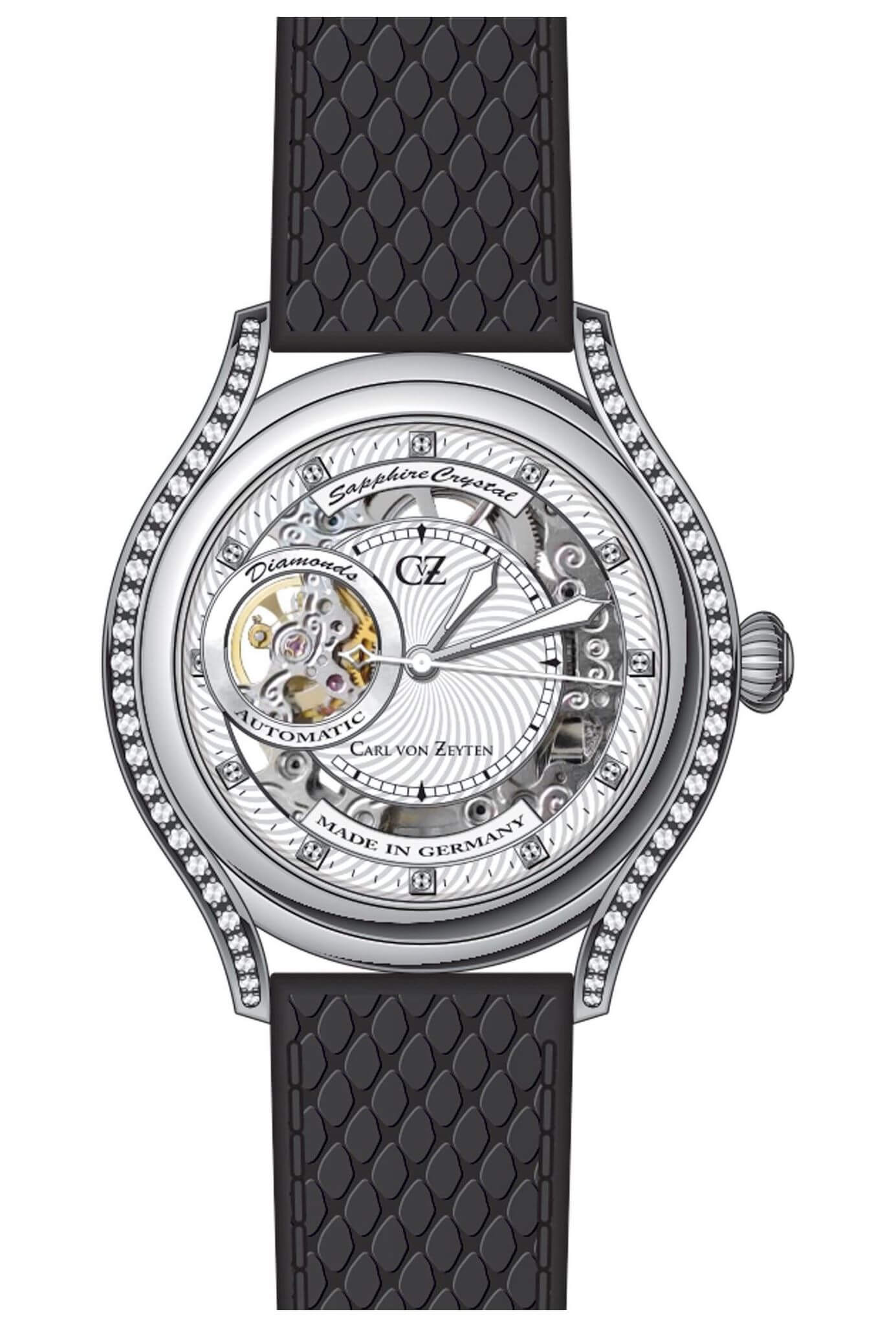 Carl von Zeyten -Seewald Damenuhr Schwarz Offene Unruh Saphirglas Automatik 38mm- CVZ0069WHS
