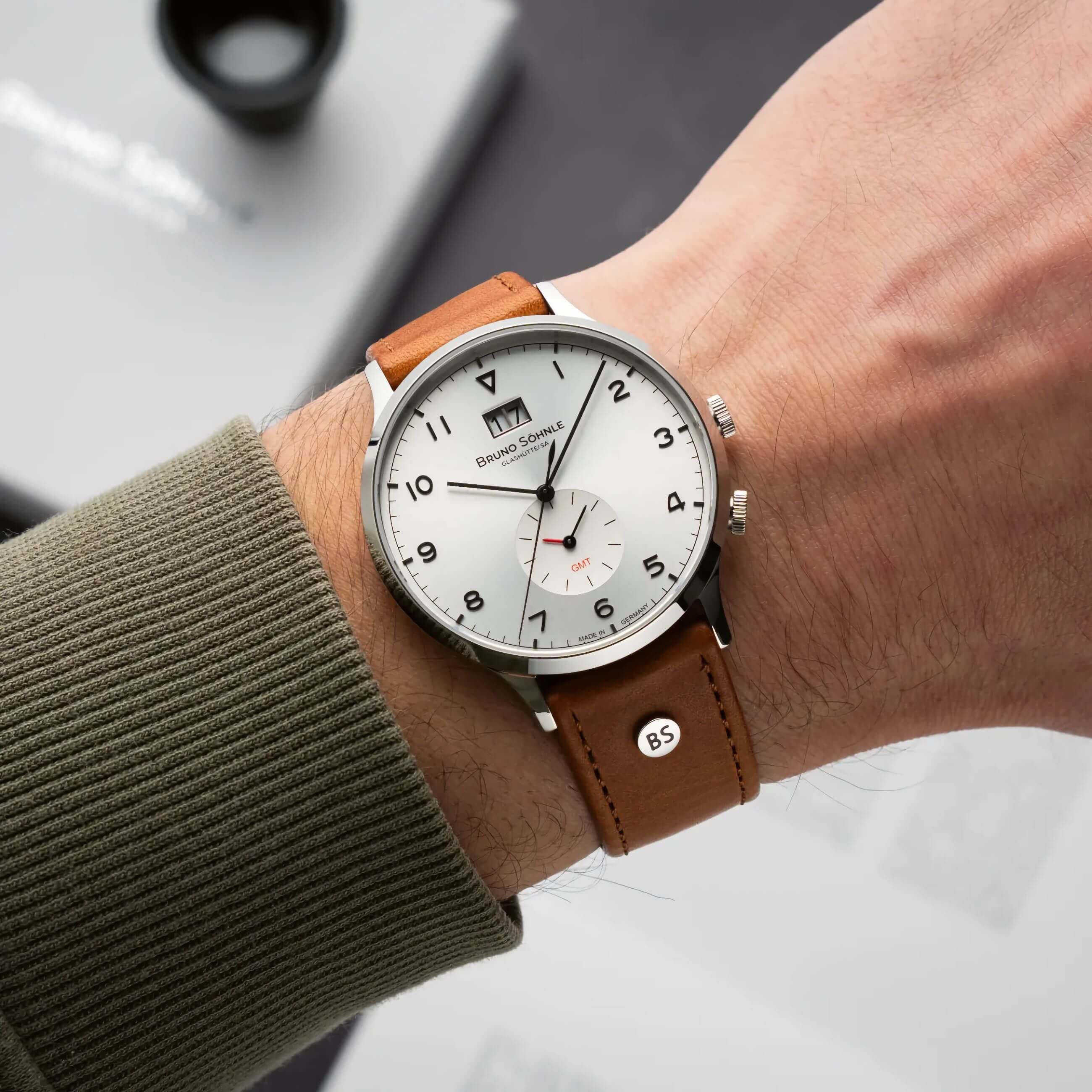 Bruno Söhnle -Brunello GMT Herrenuhr Braun Silber Datum Saphirglas Quarz 41mm- 17-13239-221