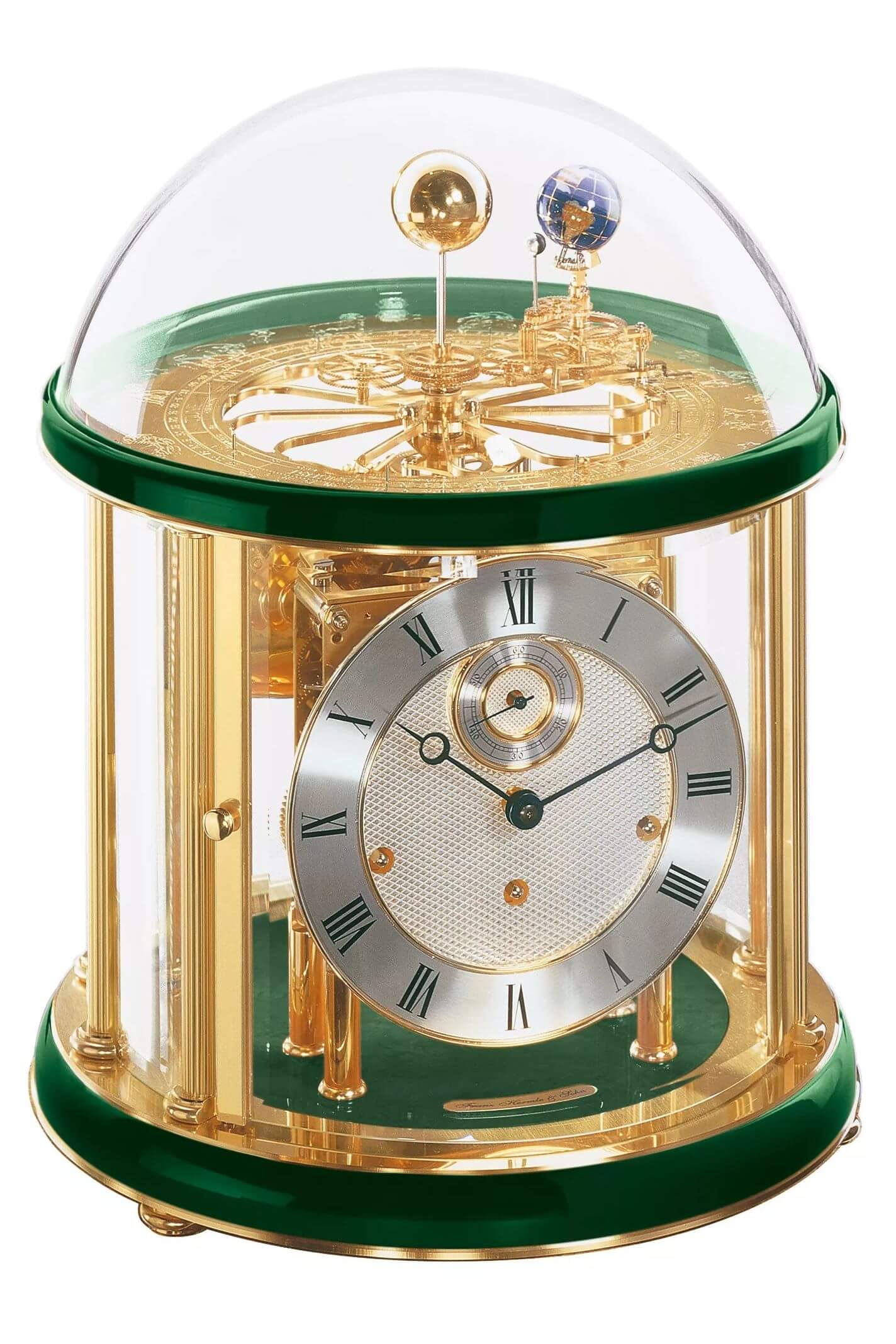 Hermle -Tellurium Messing Grün 8-Tage Laufwerk 35cm- 22805-V10352