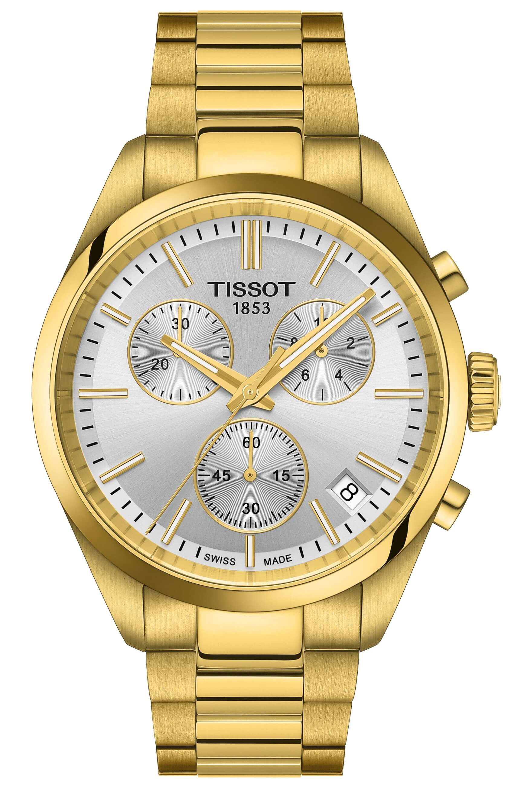 TISSOT -PR 100 Chronograph Men's Watch Gold Silver Quartz Sapphire Crystal 40mm- T150.417.33.031.00