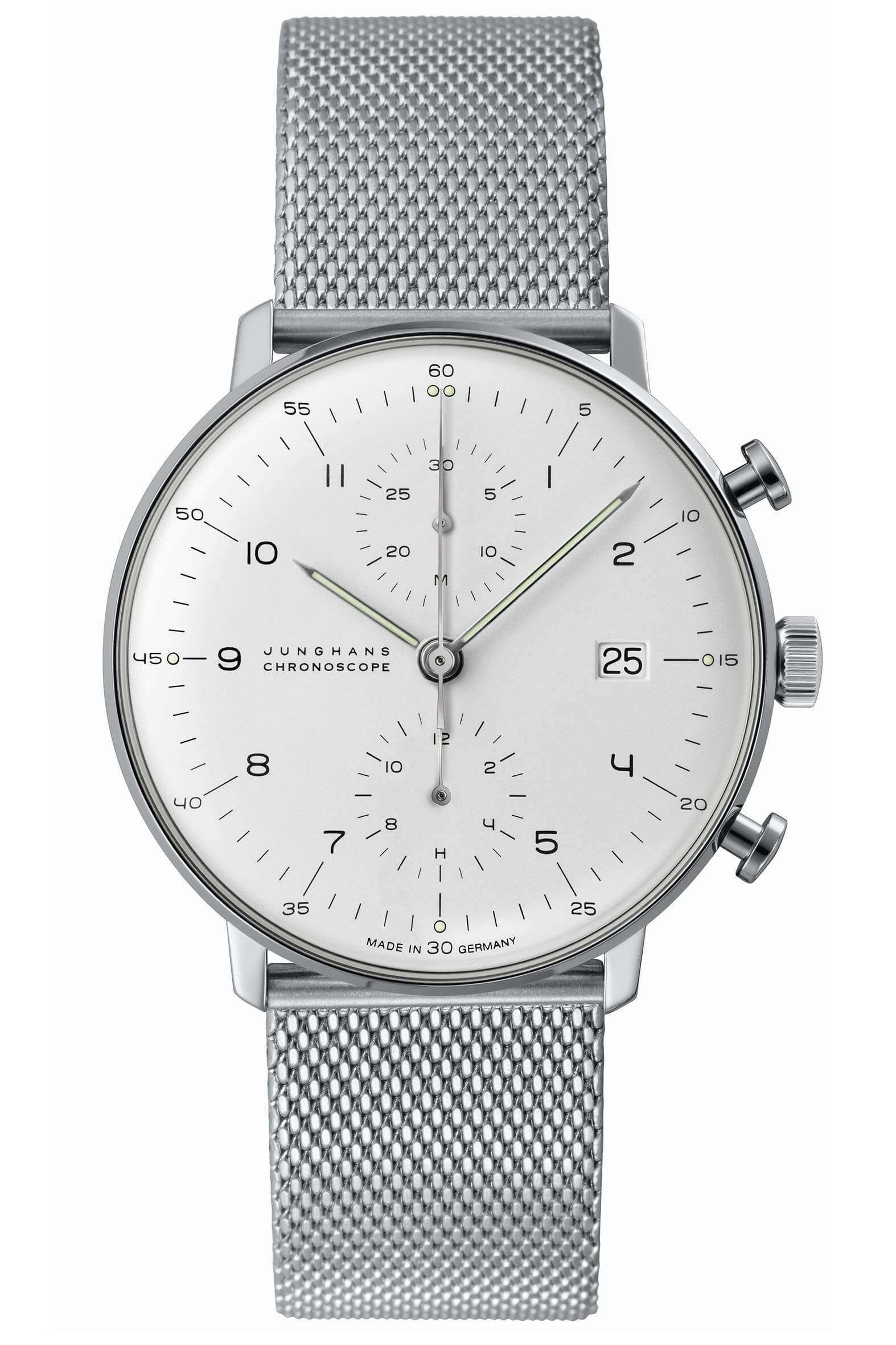 Junghans -max bill Chronoscope silver men's watch automatic sapphire crystal 40mm- 027/4003.46