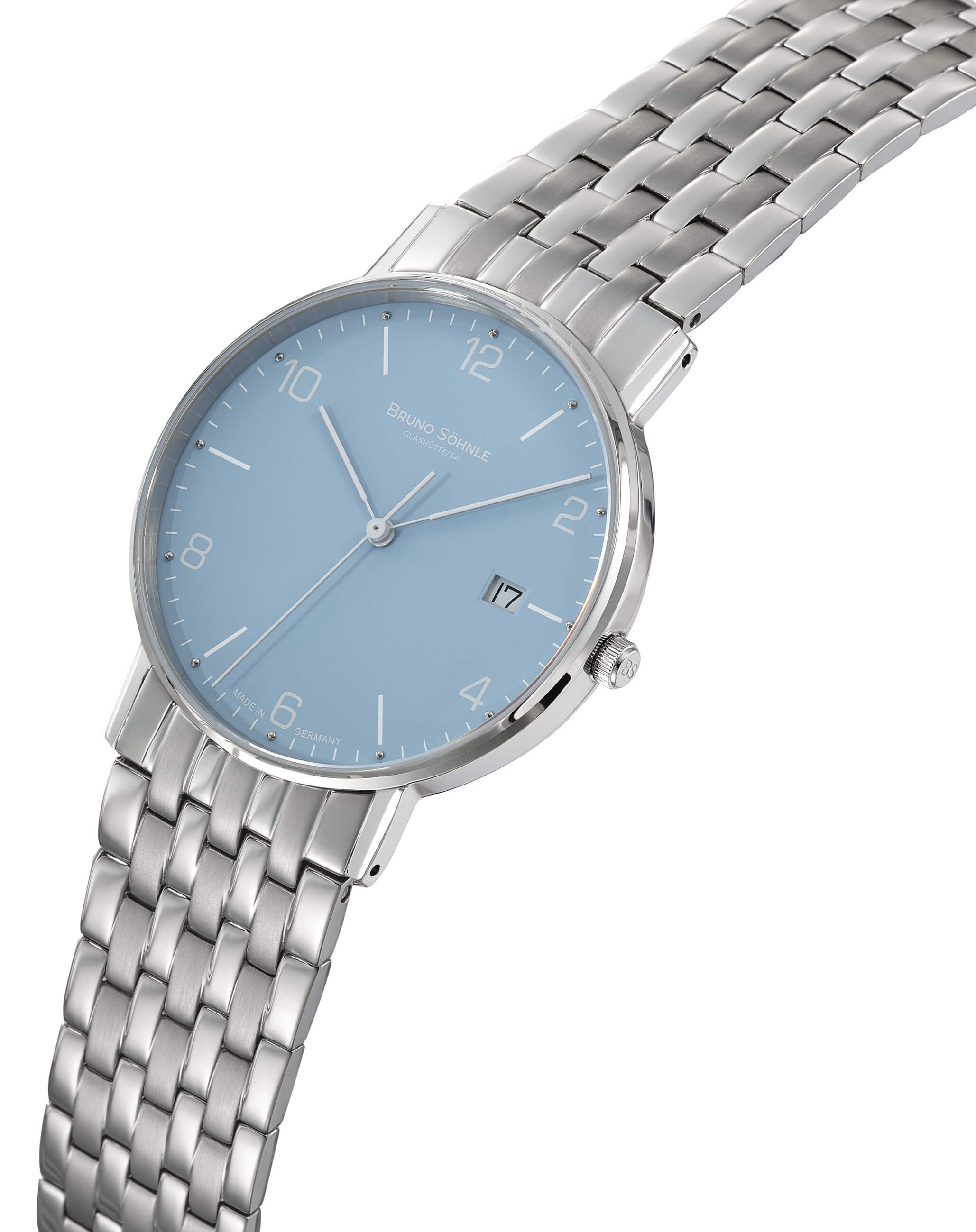 Bruno Söhnle -Rondo Herrenuhr Silber Blau Quarz Saphirglas 38mm- 17-13105-324
