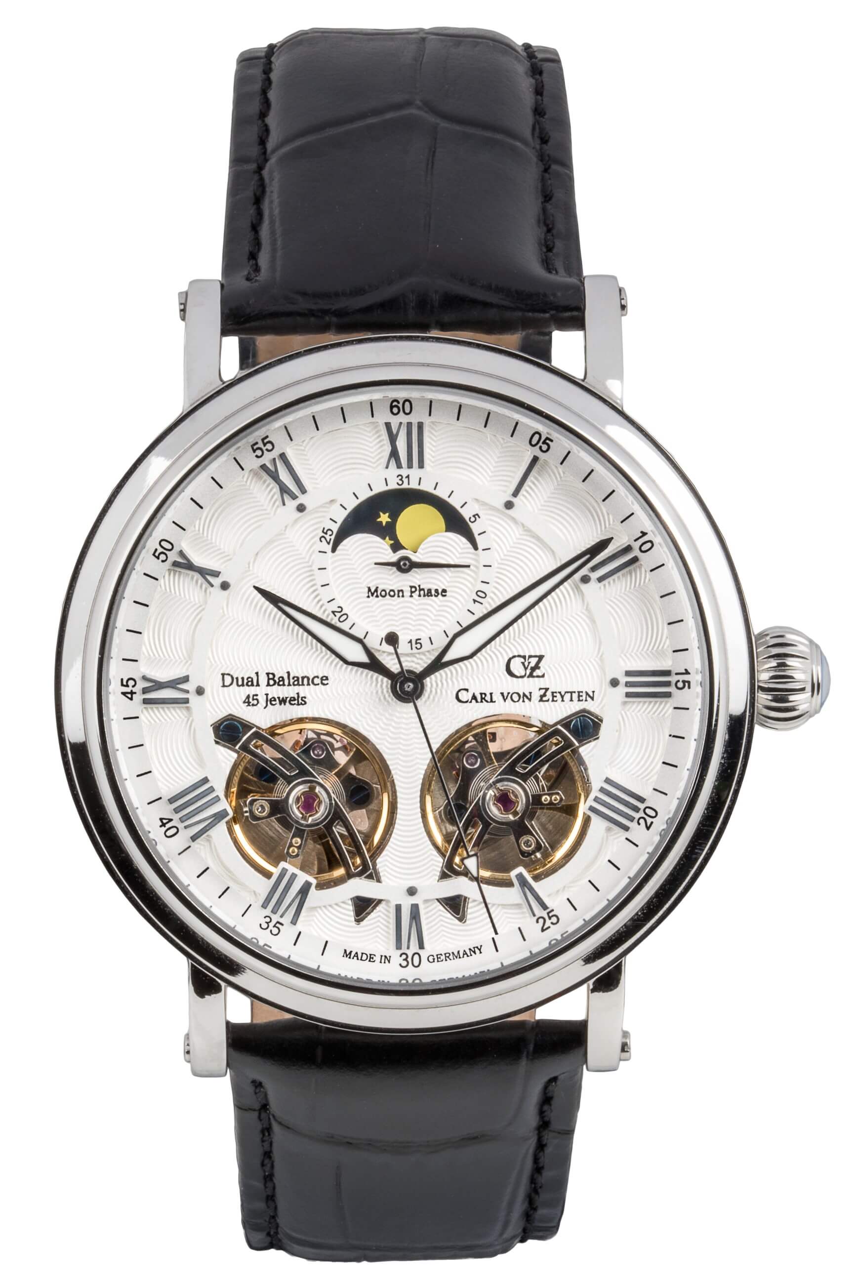Carl von Zeyten -Murg Men's Watch Black Silver Moonphase Sapphire Crystal Automatic 46mm- CVZ0054SLSR