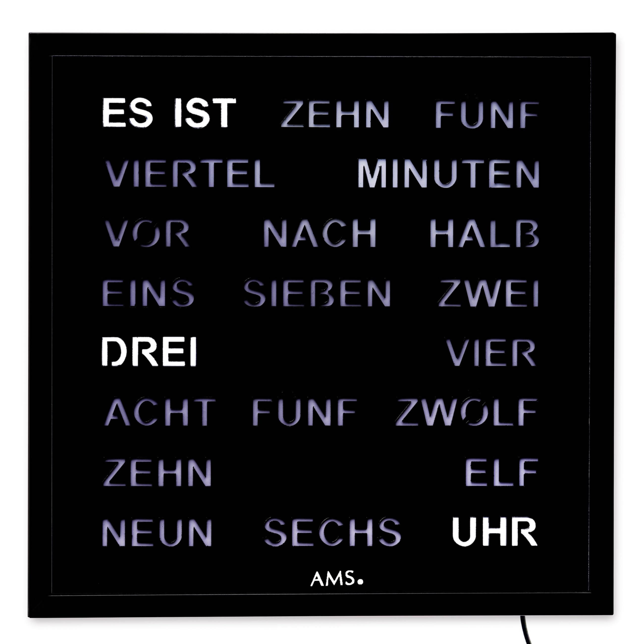 AMS -Wall clock black quartz 40cm- 1265