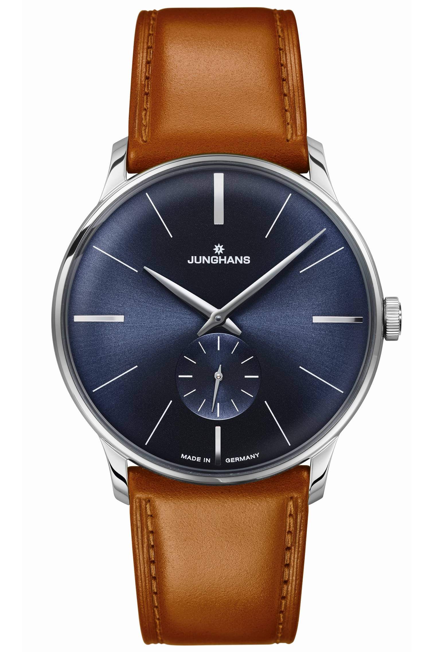 Junghans -Meister Hand-Wound Brown Blue Men's Watch Sapphire Crystal 38mm- 027/3504.02