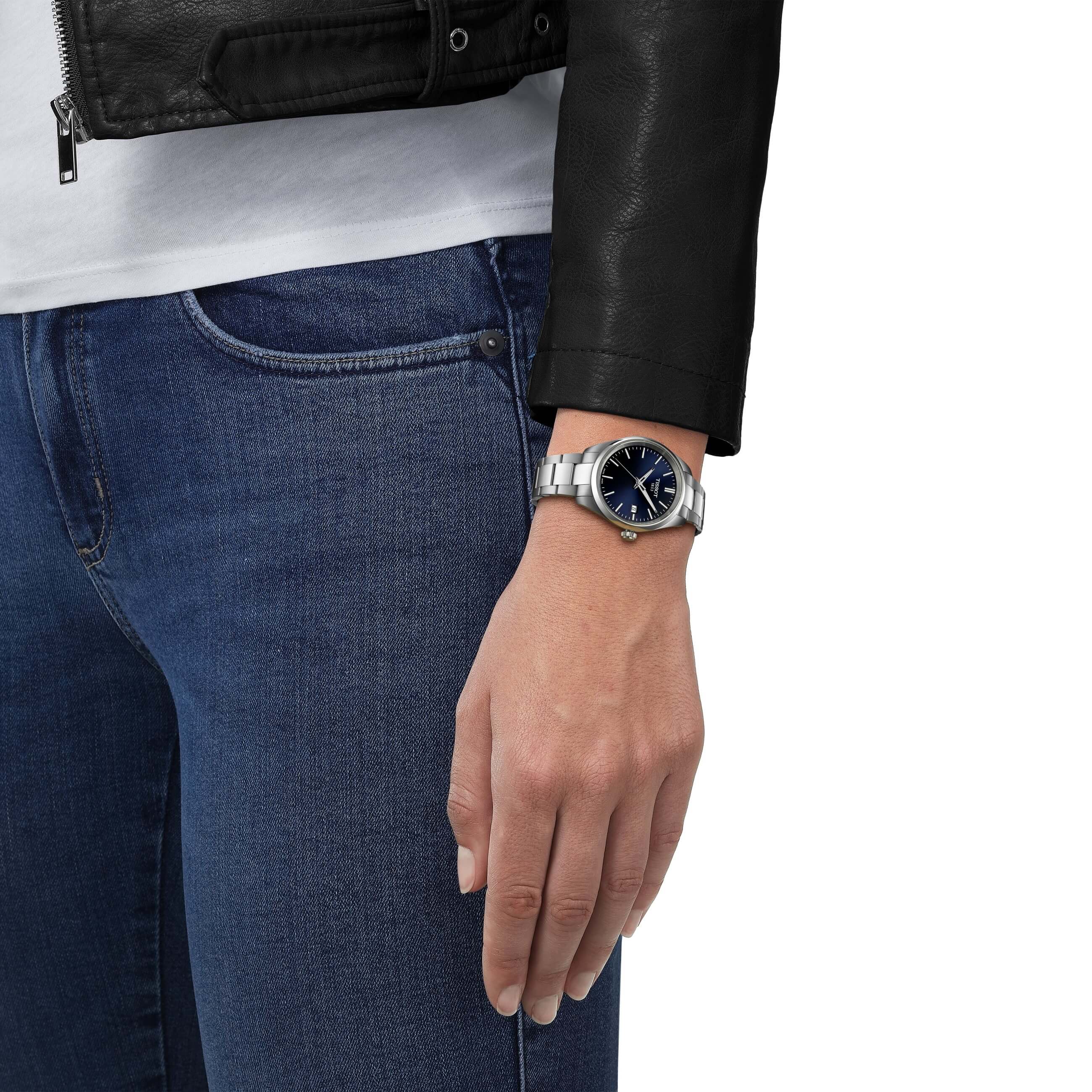 TISSOT -PR 100 ladies' watch silver blue quartz date sapphire crystal 34mm- T150.210.11.041.00