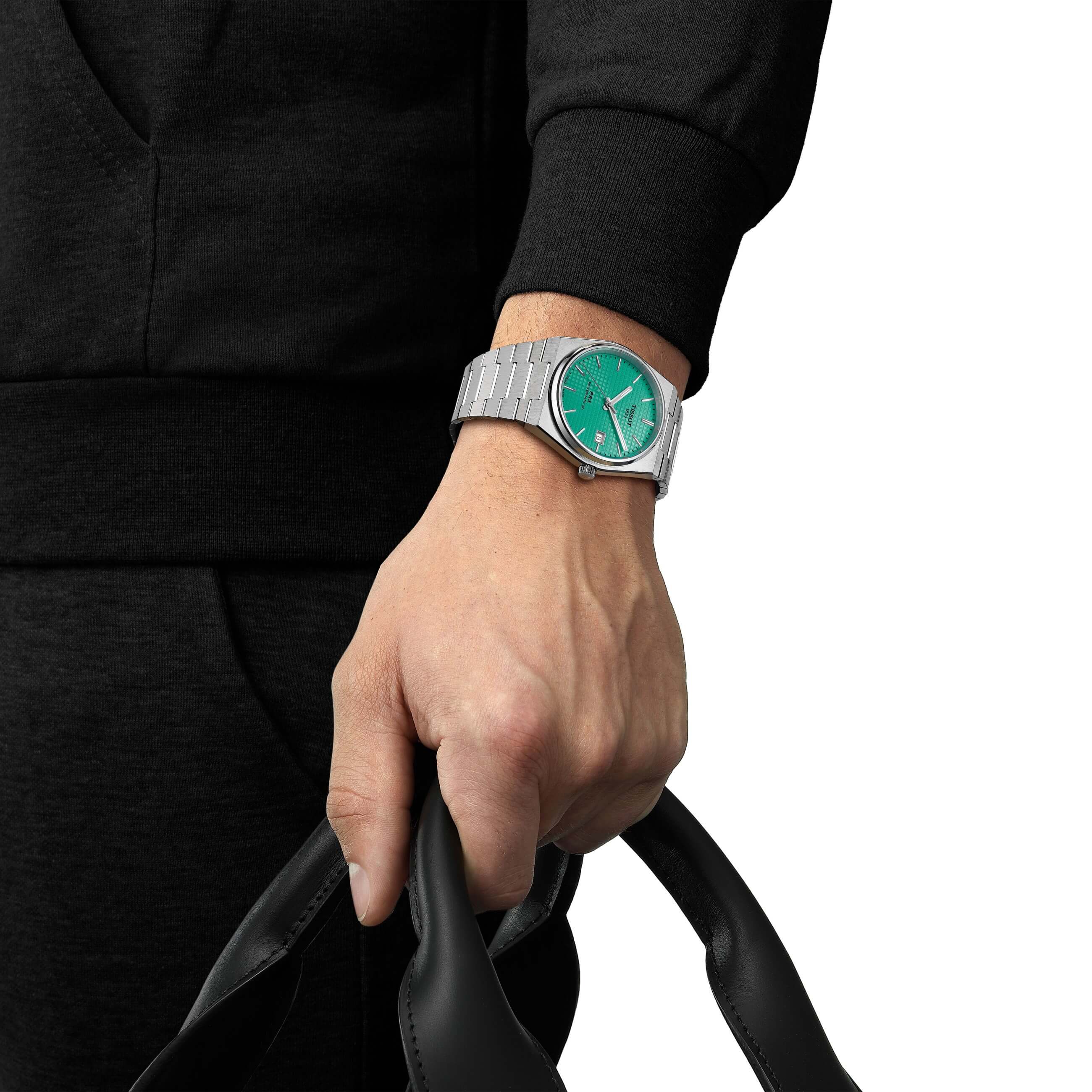 TISSOT -PRX Powermatic 80 Herrenuhr Silber Hellgrün Automatik Saphirglas 40mm- T137.407.11.091.01