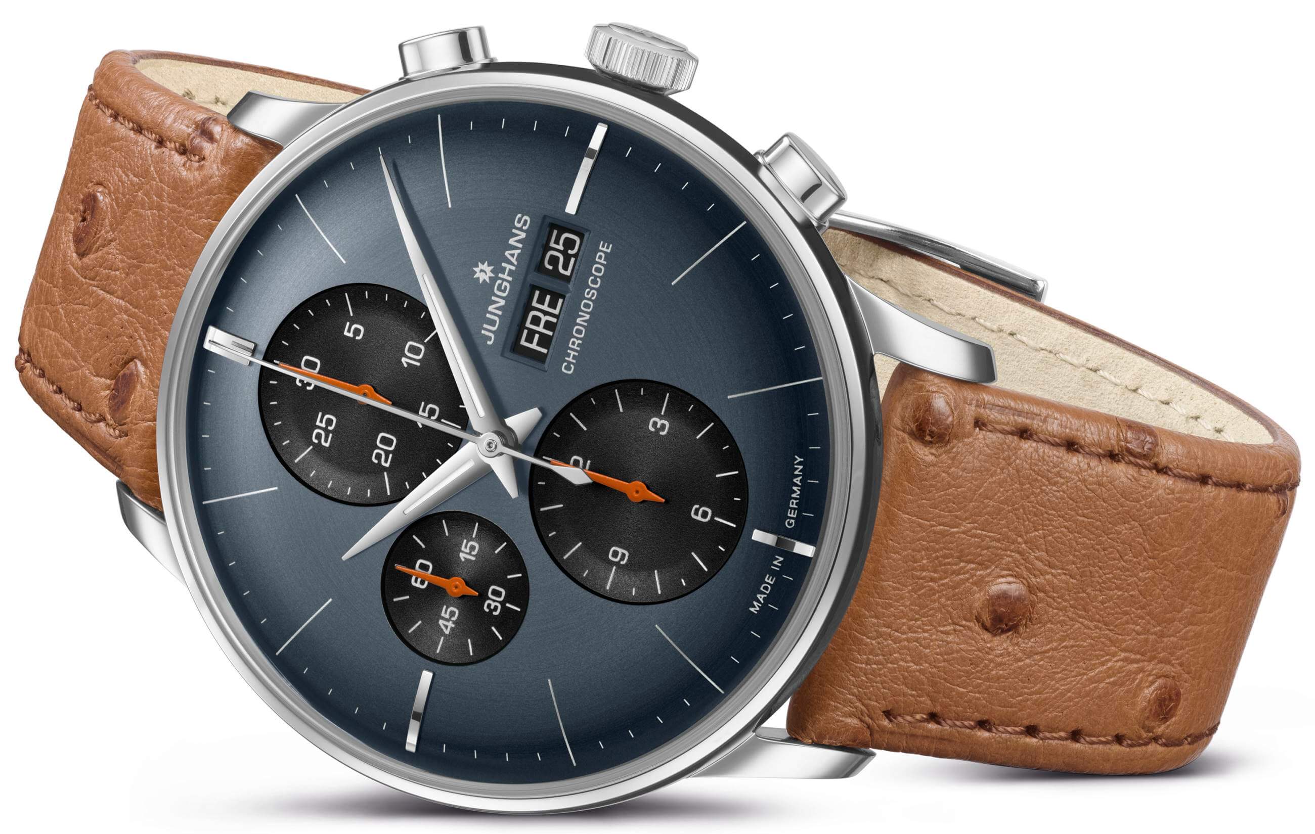 Junghans -Meister Chronoscope men's watch sapphire grey brown automatic sapphire crystal 41mm- 027/4224.02