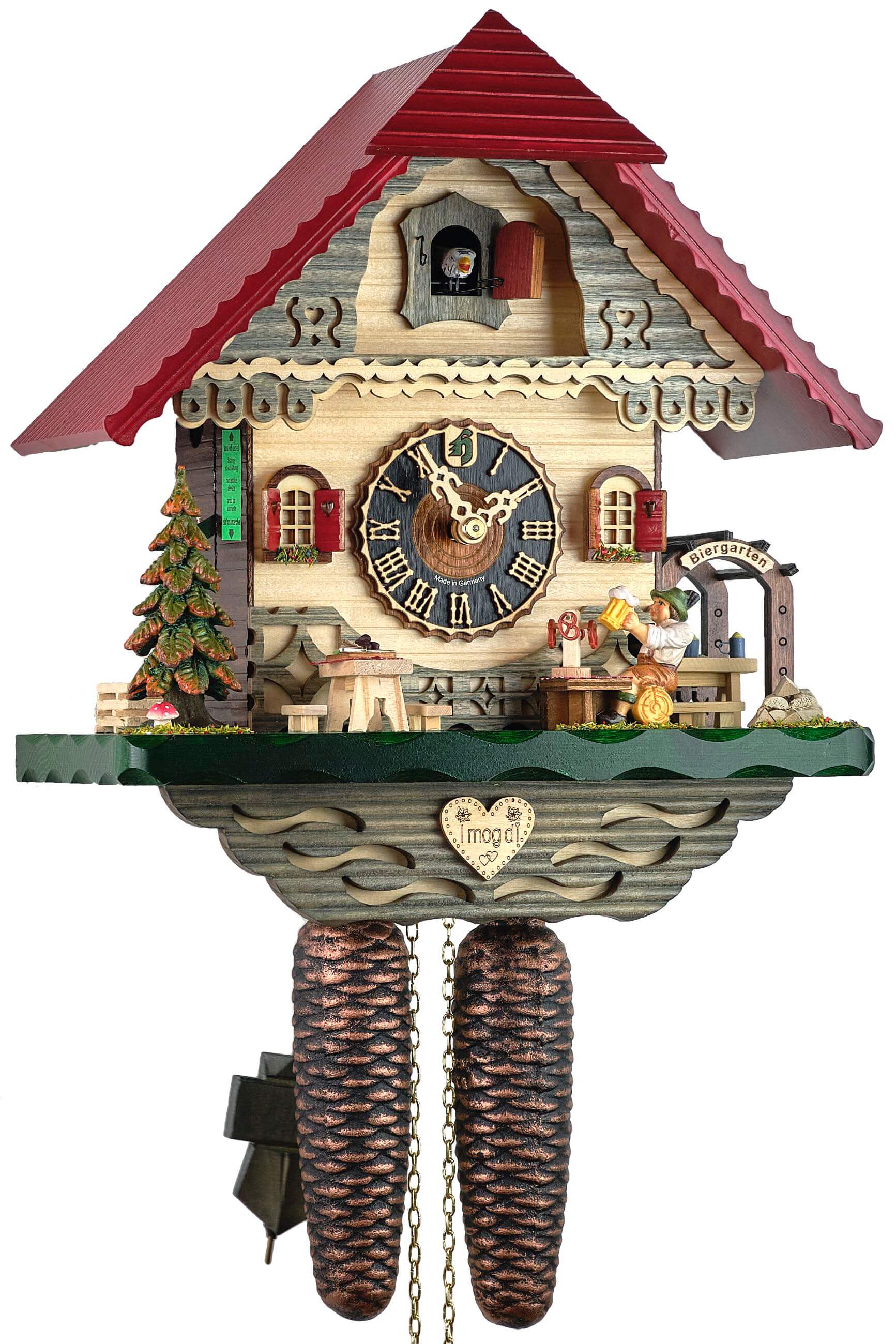 Hönes -Cuckoo clock house with red roof beer drinker 32cm- 8264