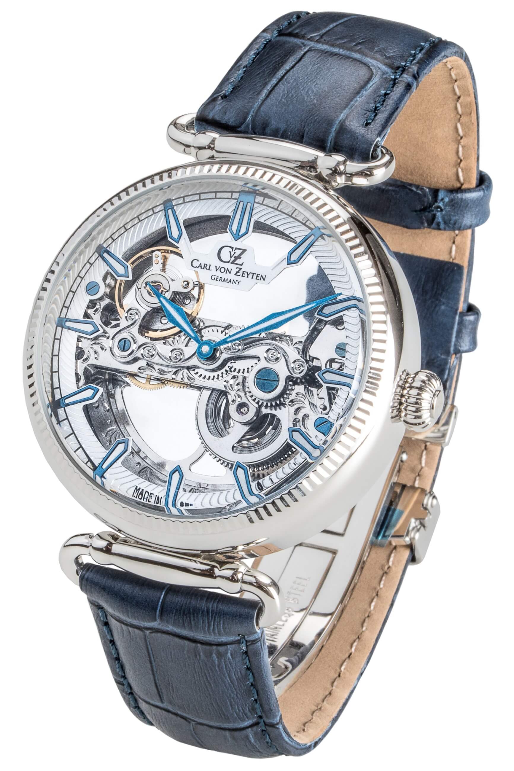 Carl von Zeyten -Elzach Men's Watch Blue White Skeleton Movement Sapphire Crystal Automatic 42mm- CVZ0031WHS