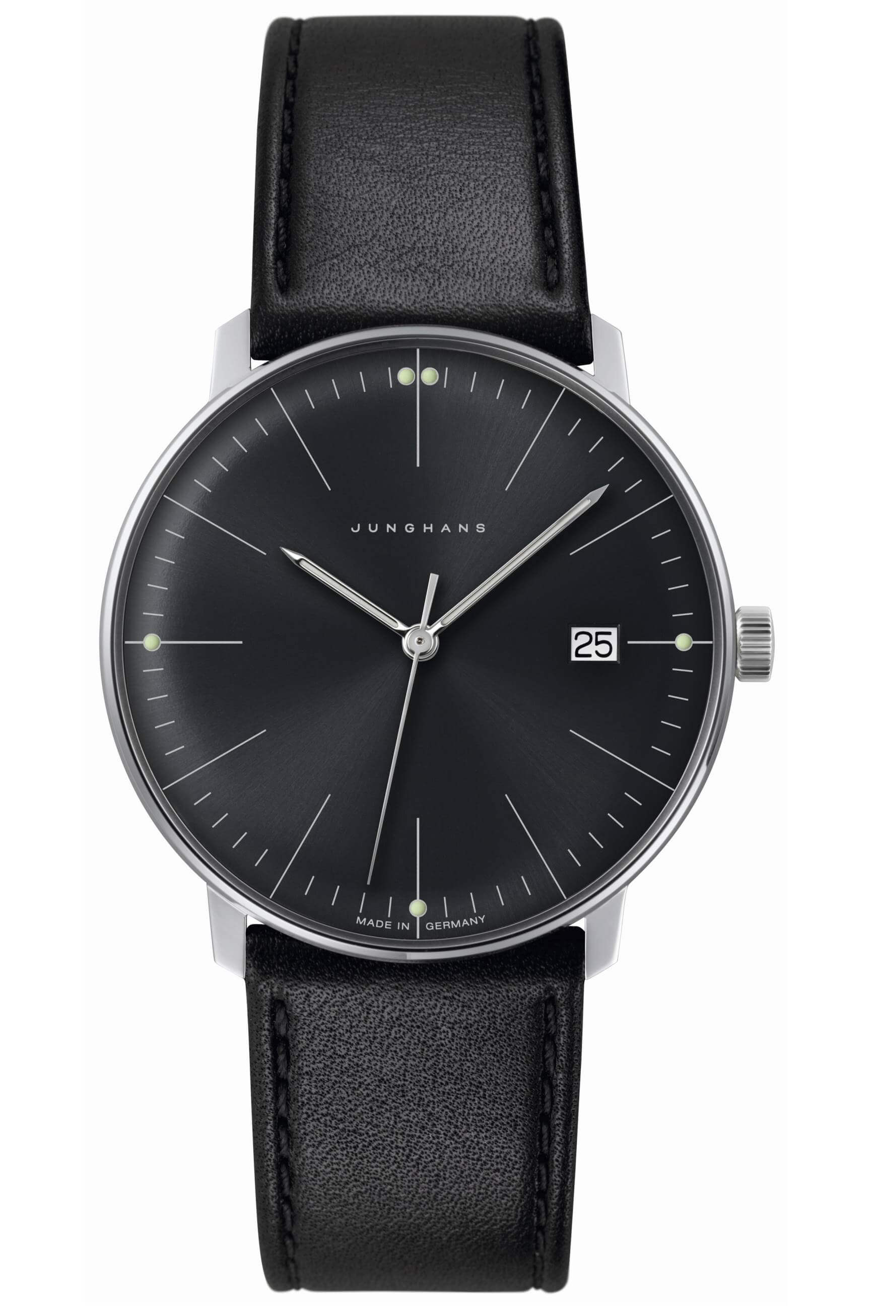 Junghans -max bill men's watch black quartz date 38mm- 041/4465.02