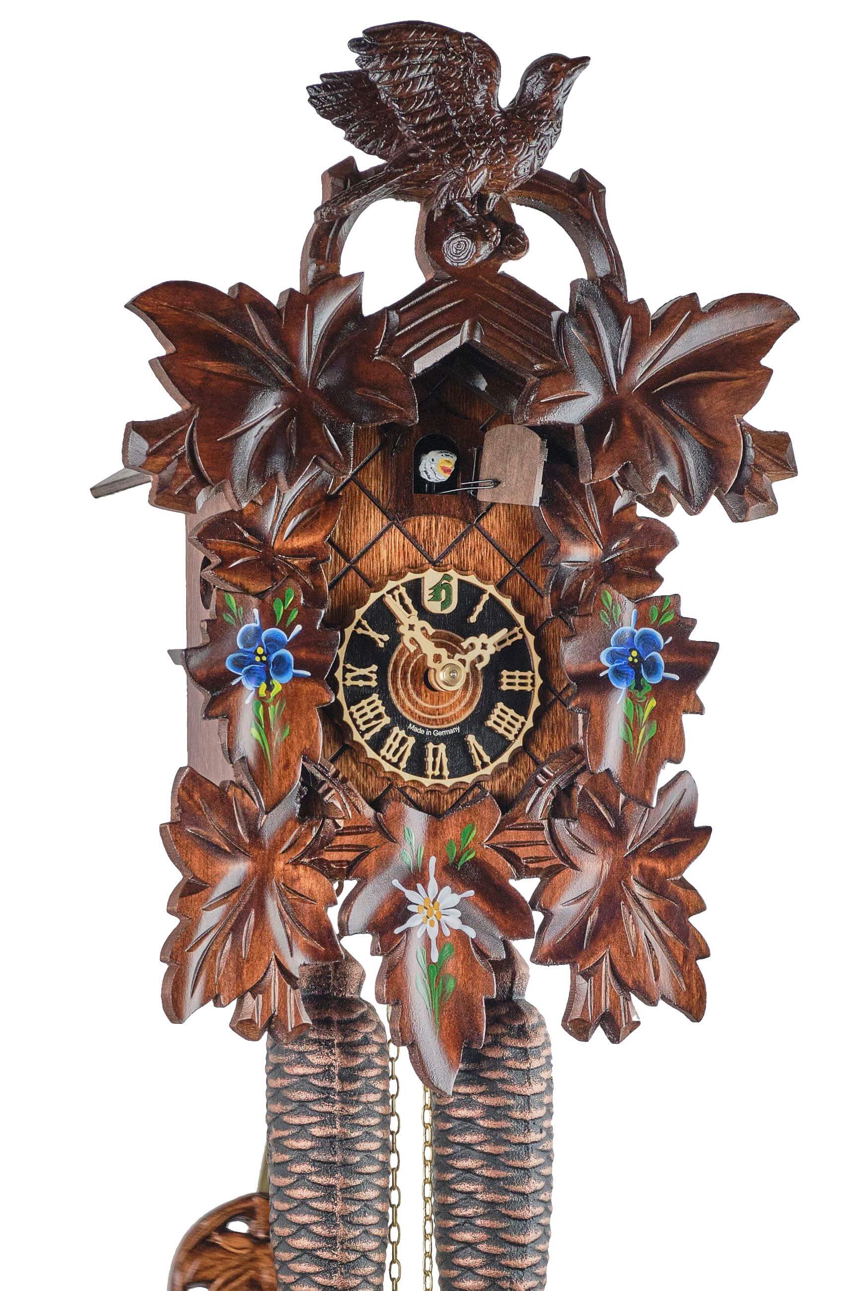 Hönes -Kuckucksuhr Bemalt Blumen 8-Tage Laufwerk 37cm- 823-3ENZ