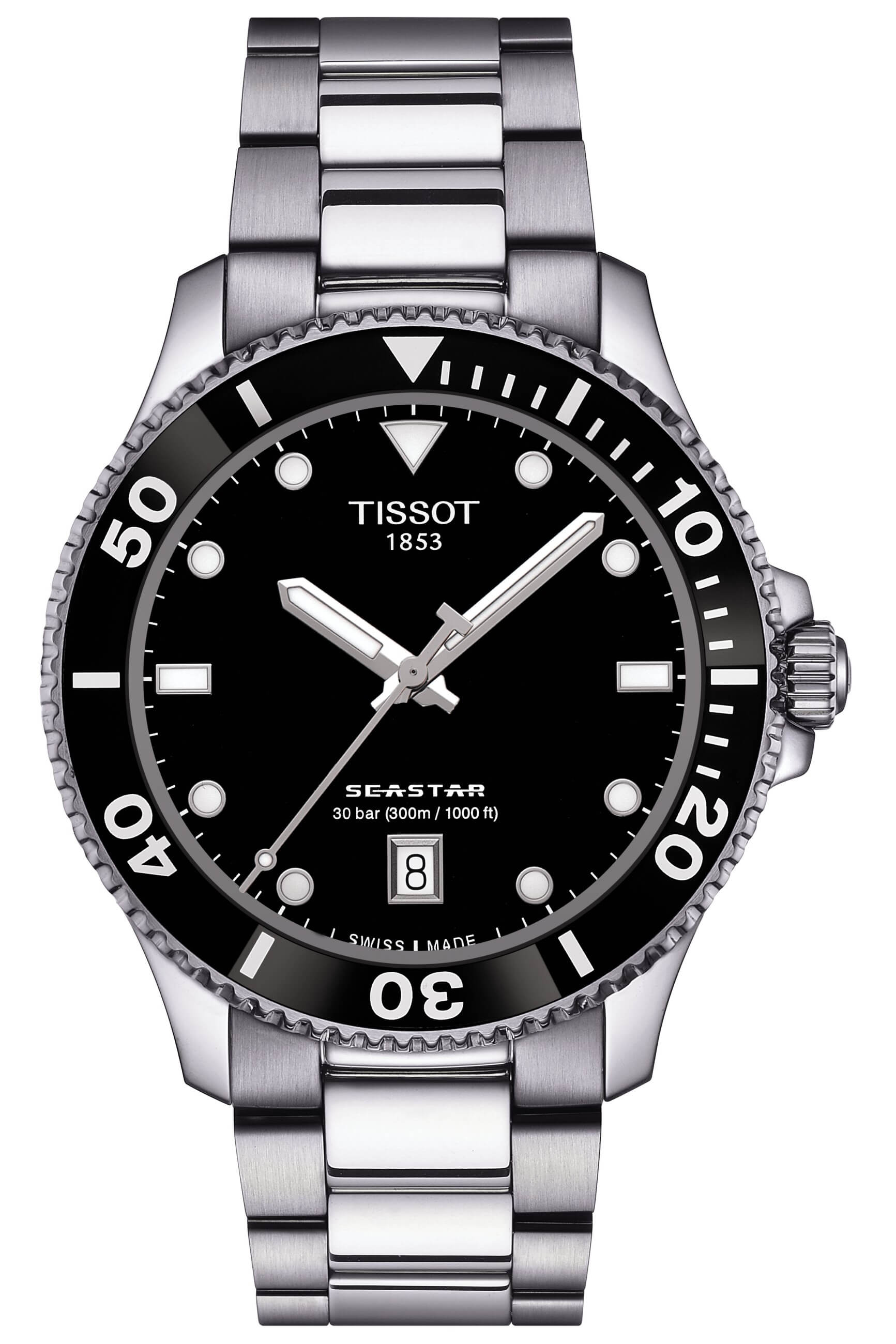 TISSOT -Seastar 1000 men's and ladies' watch silver black quartz sapphire crystal 40mm- T120.410.11.051.00