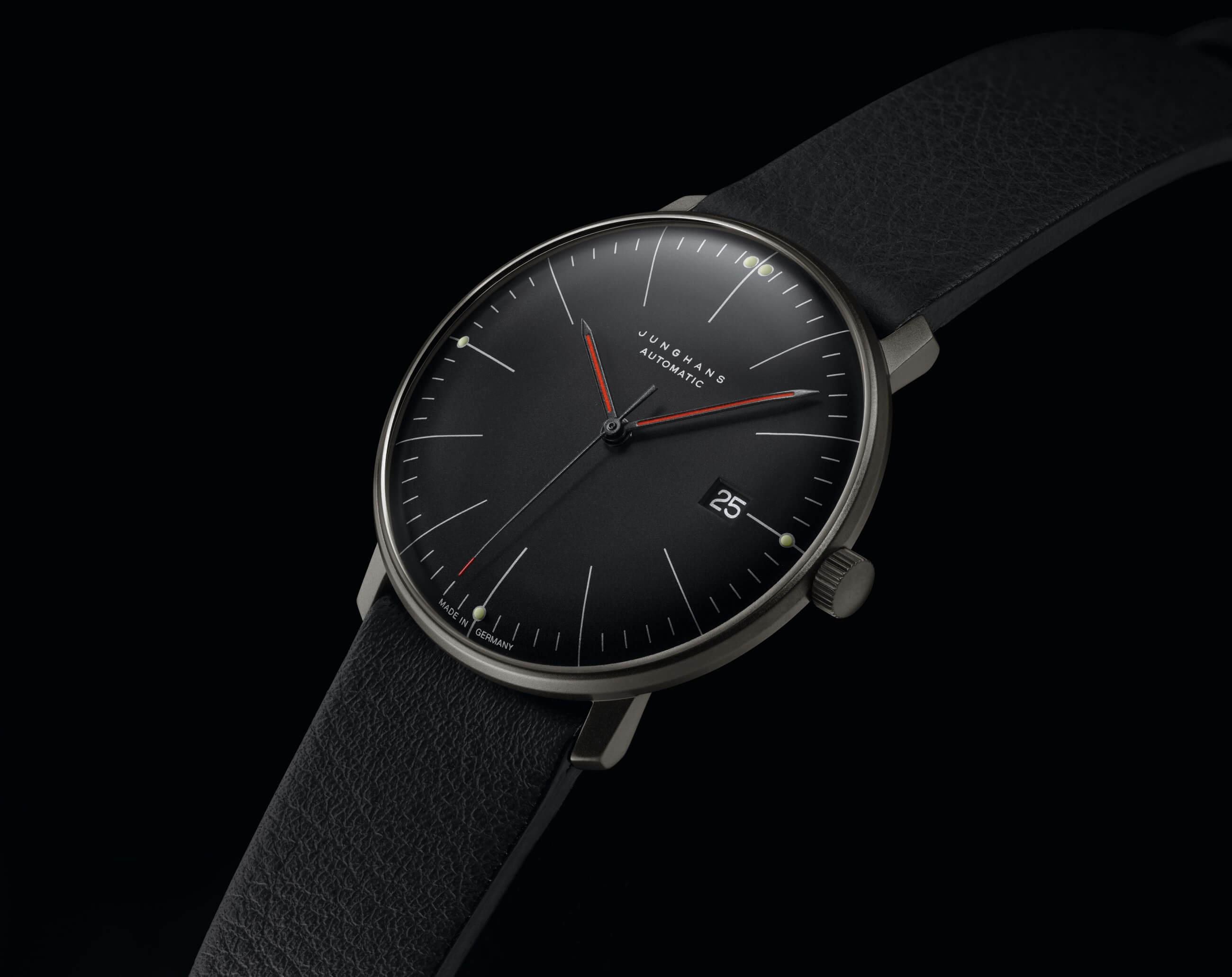 Junghans -max bill automatic Bauhaus men's watch black sapphire crystal 38mm- 027/4308.02