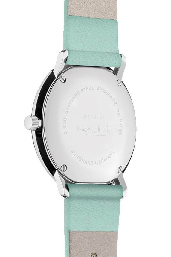 Junghans -max bill ladies' watch light green blue quartz sapphire crystal 33mm- 047/4554.02