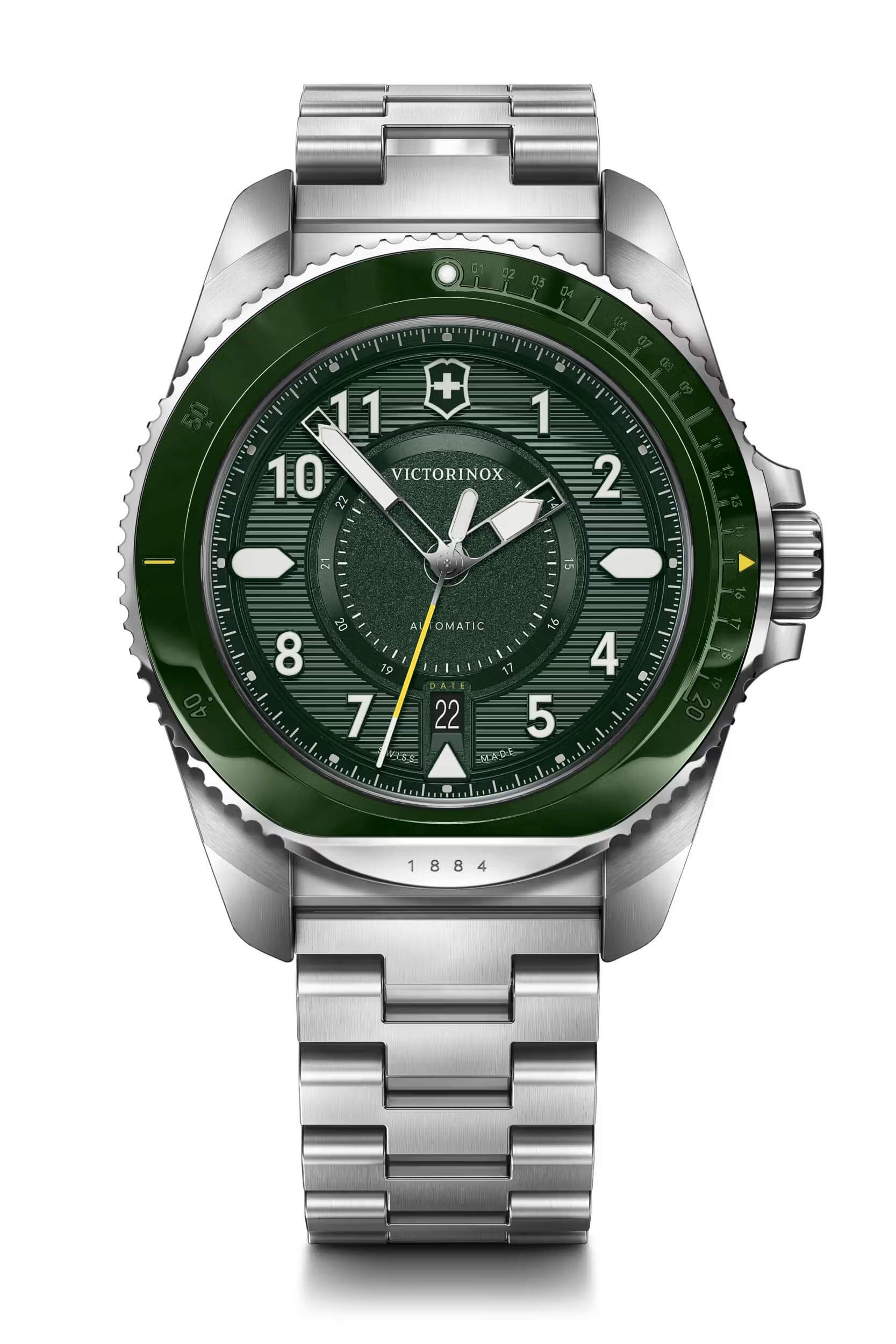 Victorinox -Journey 1884 Automatik Herrenuhr Silber Grün Saphirglas 43mm- 242015
