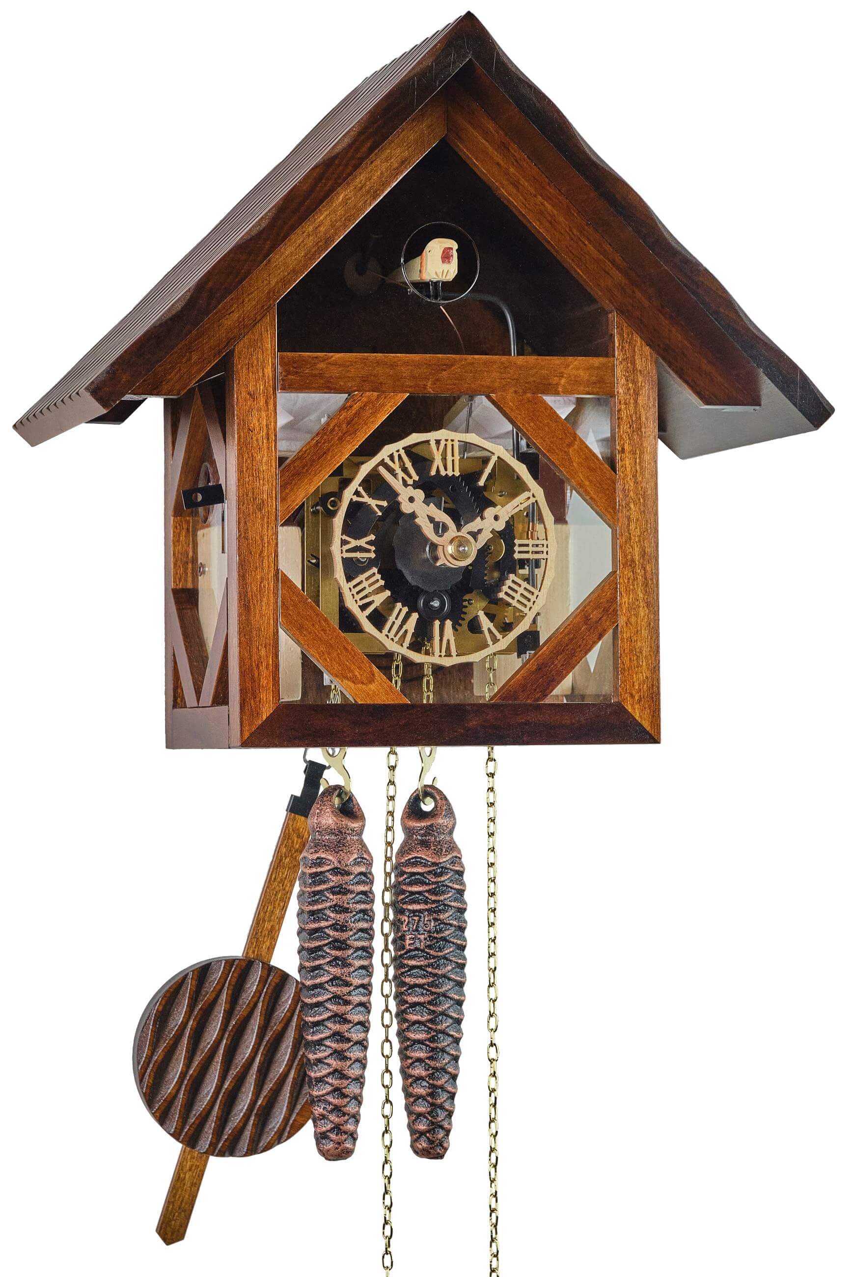 Engstler -Cuckoo clock mechanical 1-day movement nut brown house acrylic glass front 25cm- 240