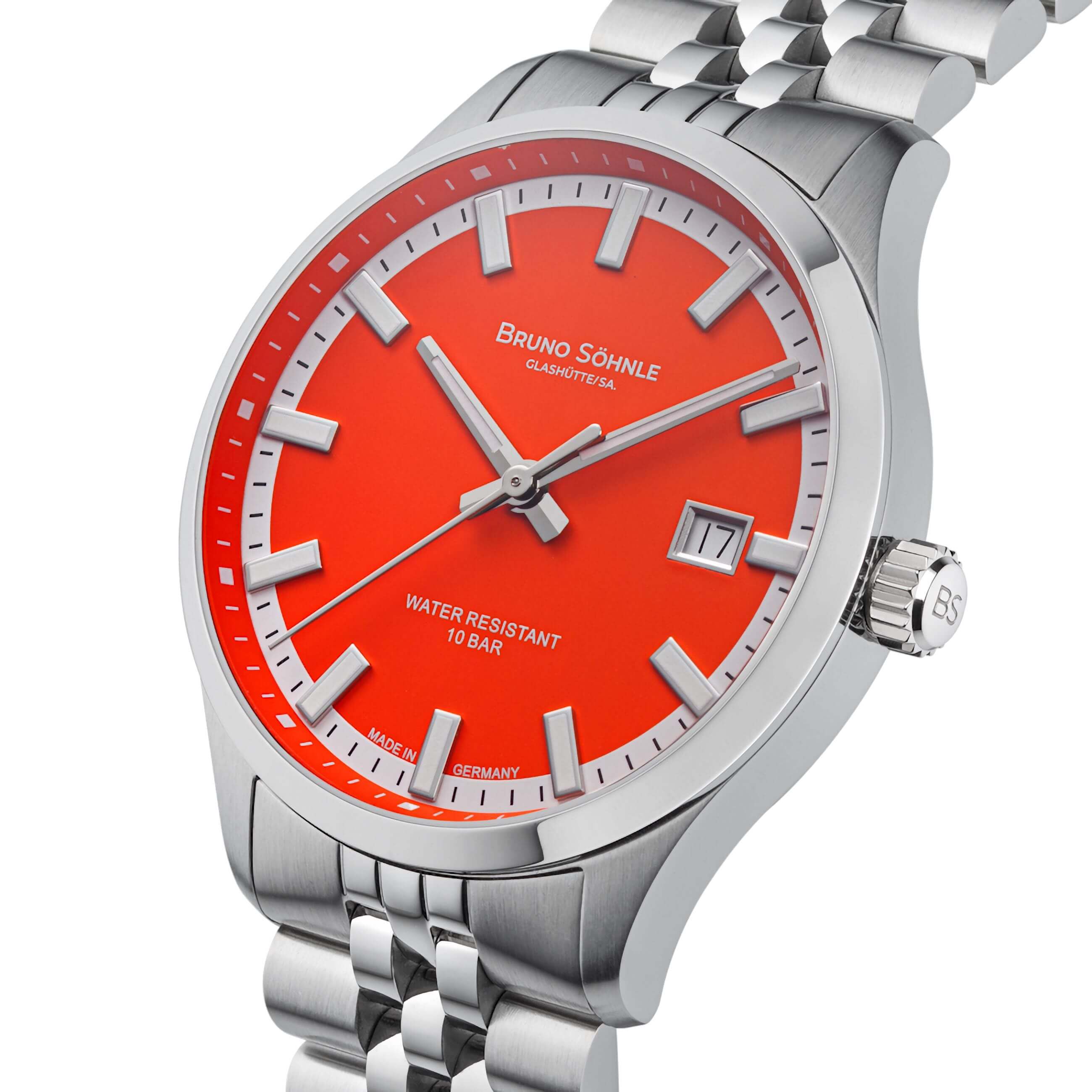Bruno Söhnle -Turin Automatik Herrenuhr Silber Rot Datum Saphirglas 40mm- 17-12230-540