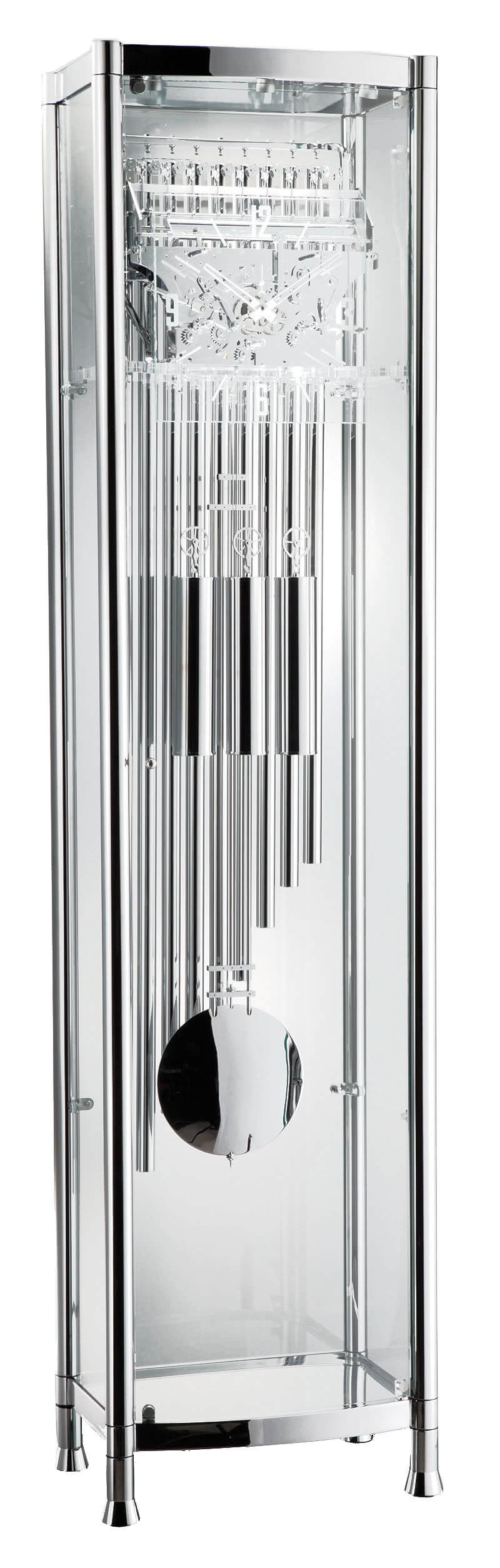 Kieninger -Standing clock modern chrome glass tubular chime mechanical 208cm- 0126-02-01