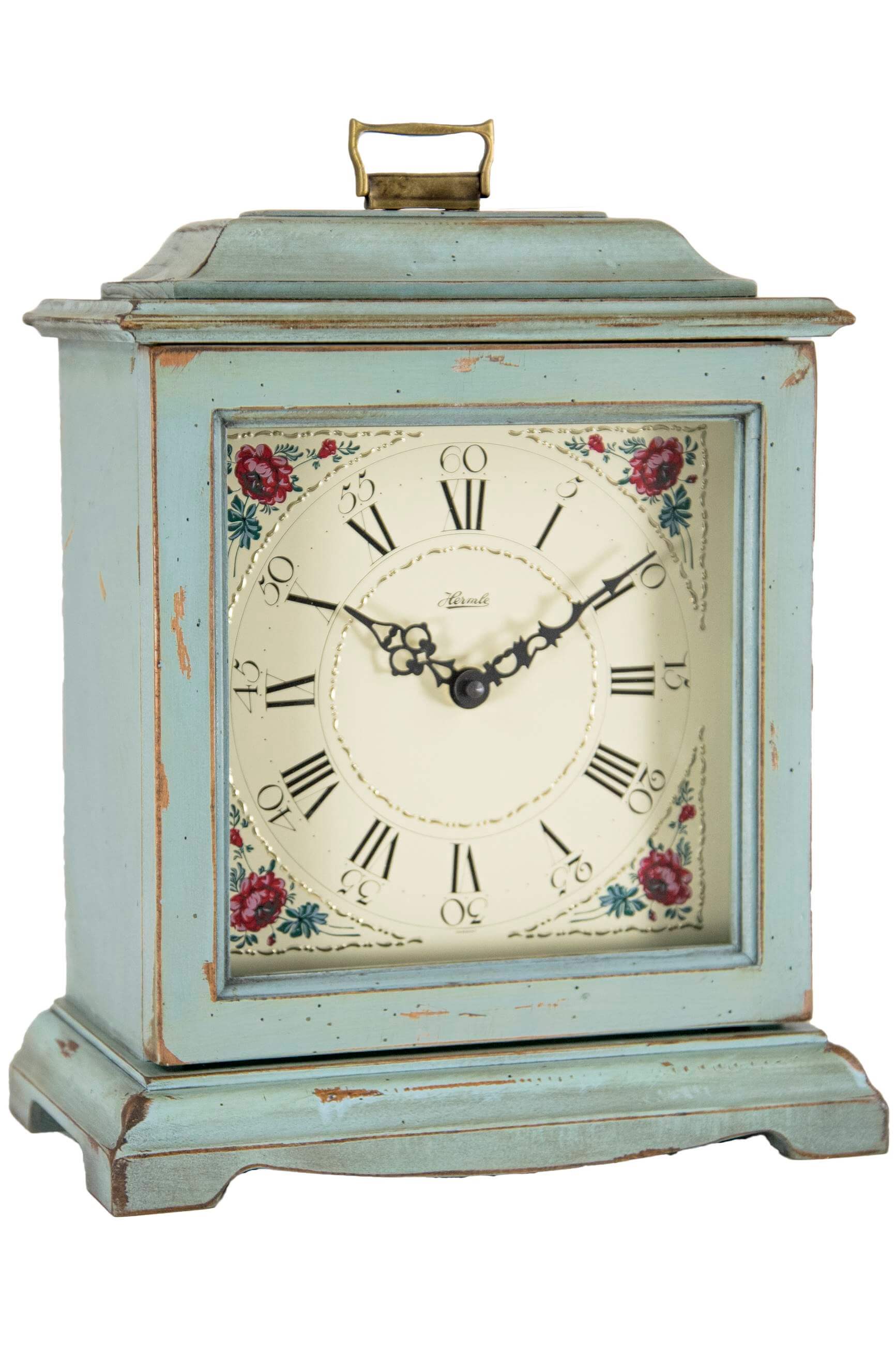 Hermle -Tischuhr Blau Vintage Floral Quarz 33cm- 22915-V72114