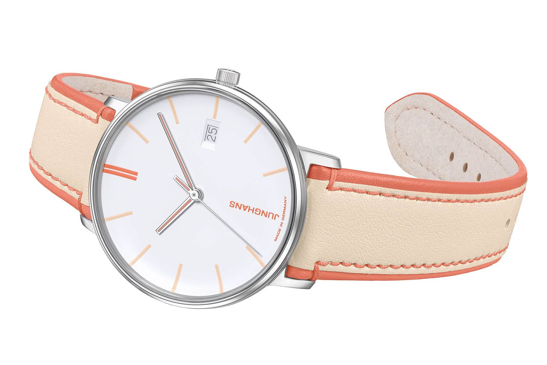 Junghans -FORM Ladies' Watch Beige Red Quartz Sapphire Crystal 34mm- 047/4458.00