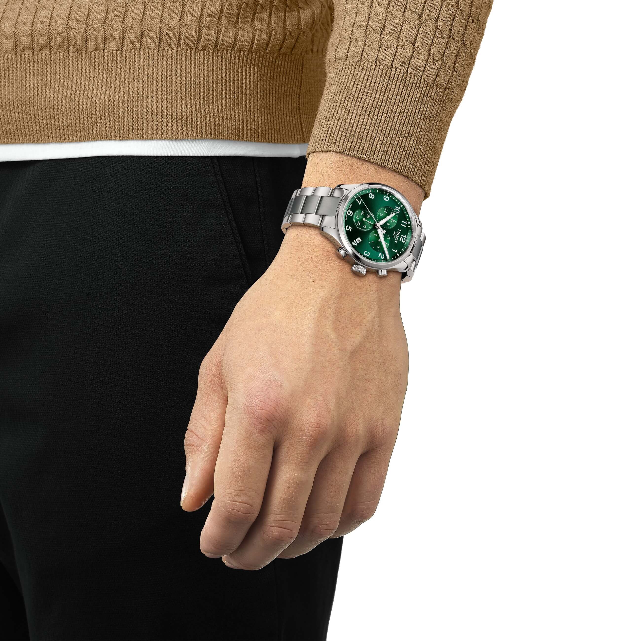 TISSOT -Chrono XL Classic Men's Watch Silver Green Quartz Sapphire Crystal 45mm- T116.617.11.092.00