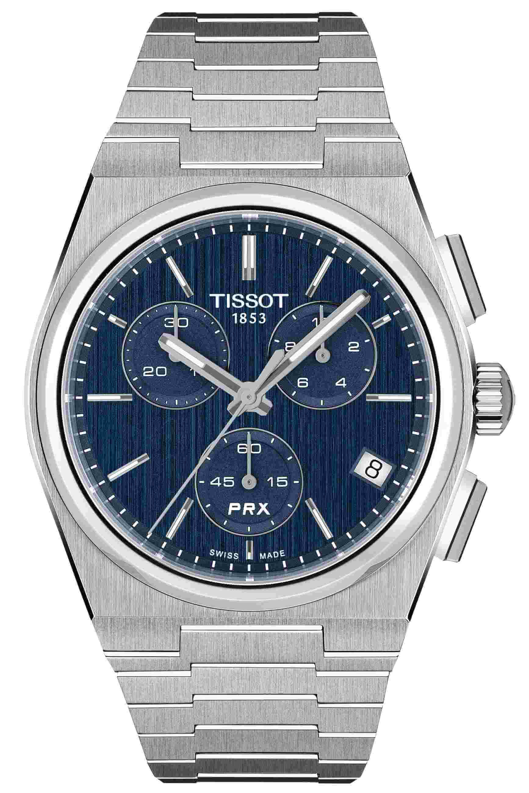 TISSOT -PRX Herrenuhr Silber Blau Datum Chronograph Saphirglas Quartz 41mm- T137.417.11.041.00