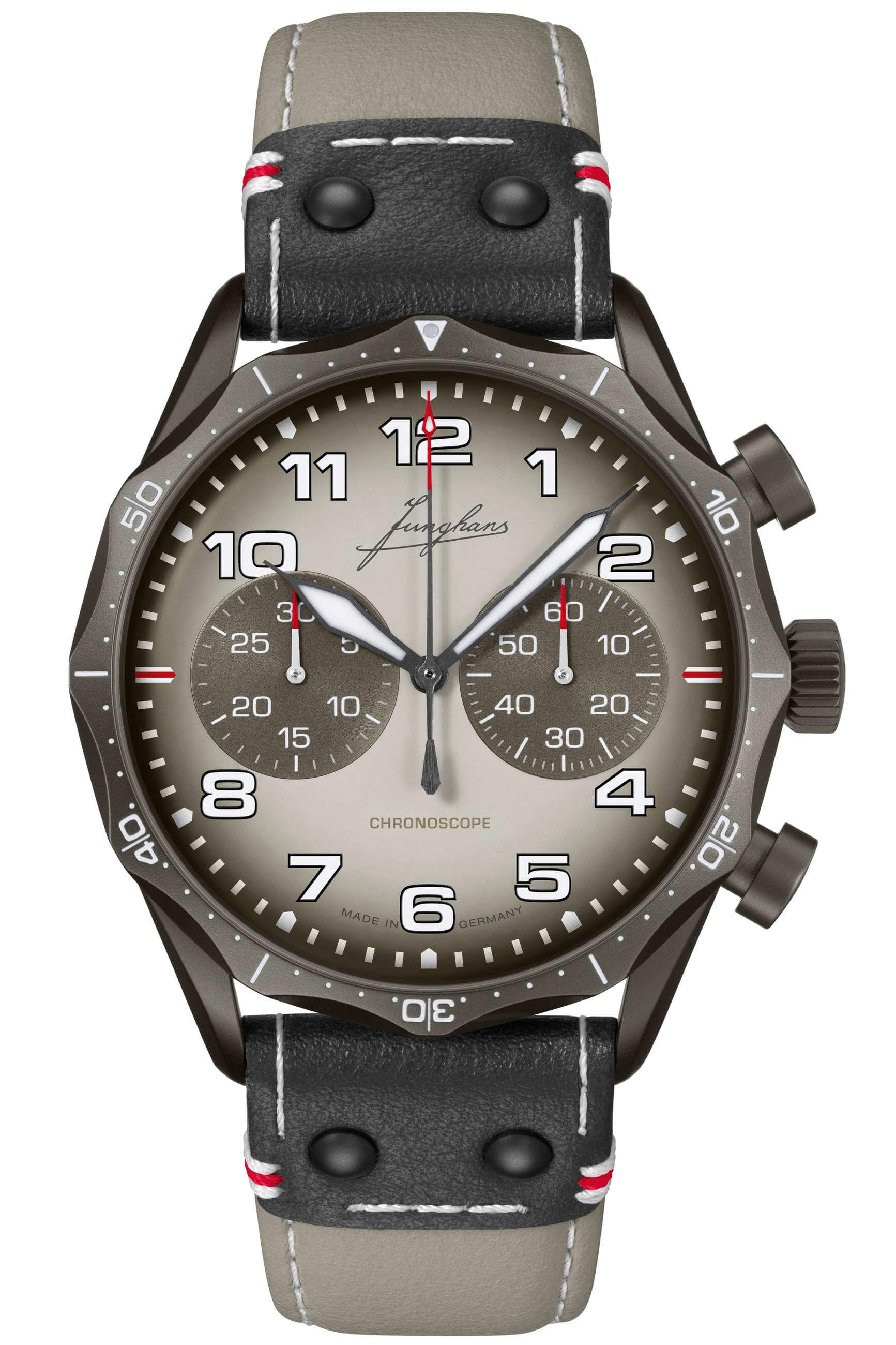 Junghans -Meister Pilot Chronoscope Desert men's watch sand-coloured automatic sapphire crystal 43mm- 027/3398.00