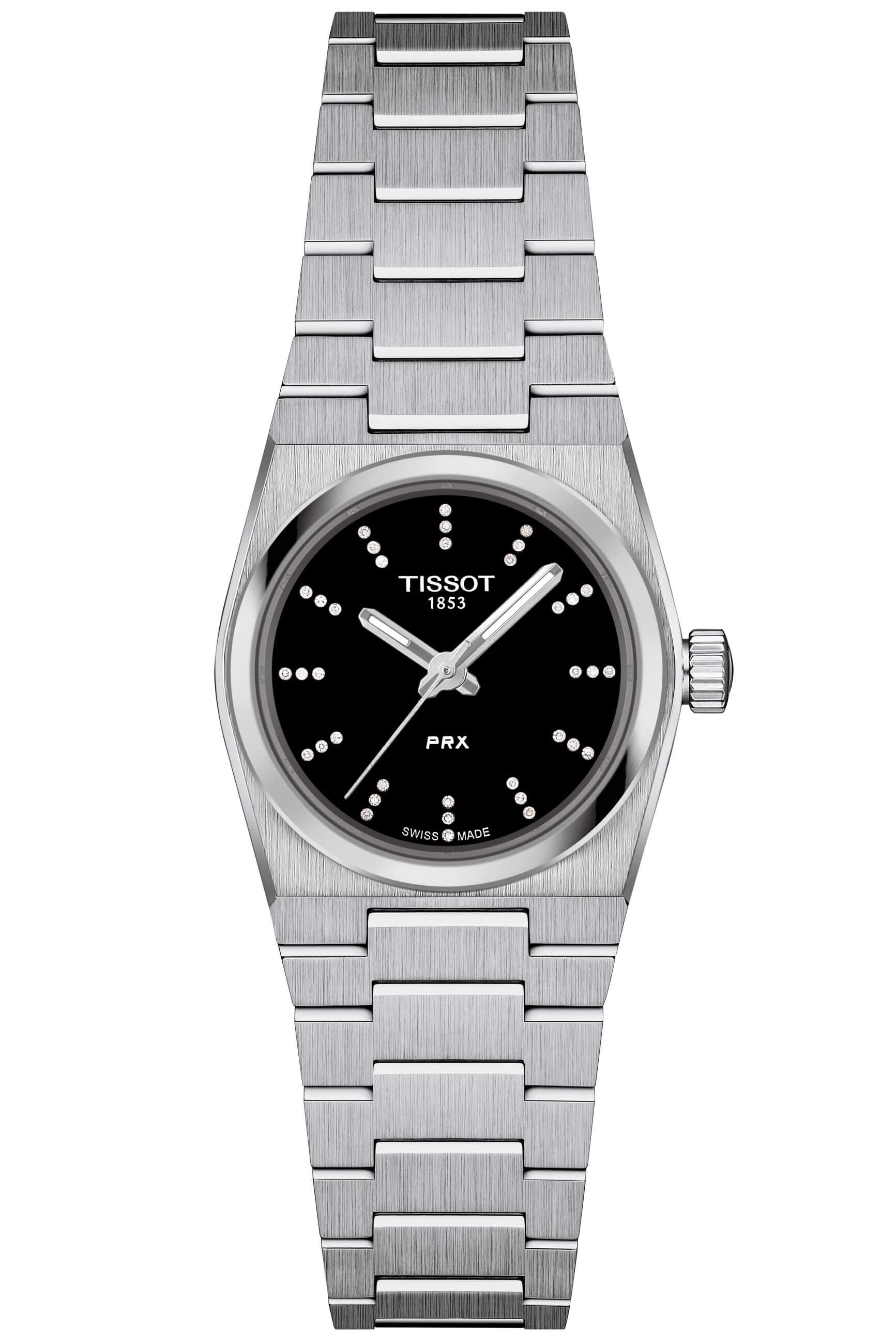TISSOT -PRX ladies' watch silver black diamonds quartz sapphire crystal 25mm- T137.010.11.056.00