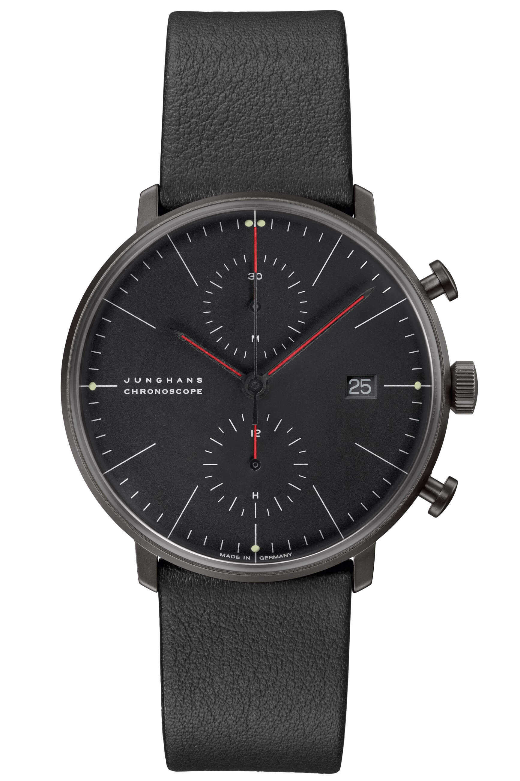 Junghans -max bill Chronoscope Bauhaus Herrenuhr Schwarz Automatik Saphirglas 40mm- 027/4409.02