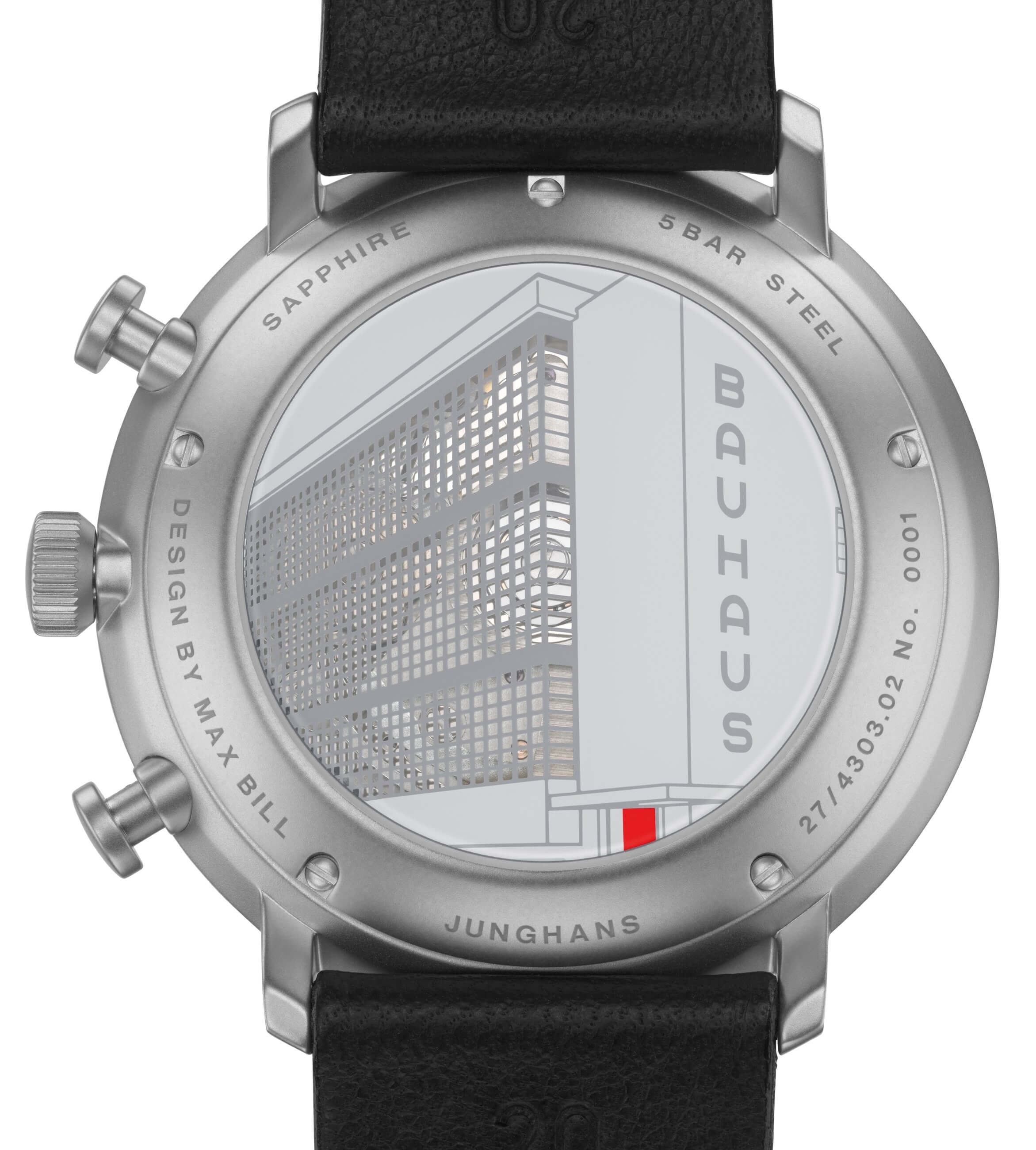 Junghans -max bill Chronoscope Bauhaus Black White Men's Watch Automatic Sapphire Crystal 40mm- 027/4303.02