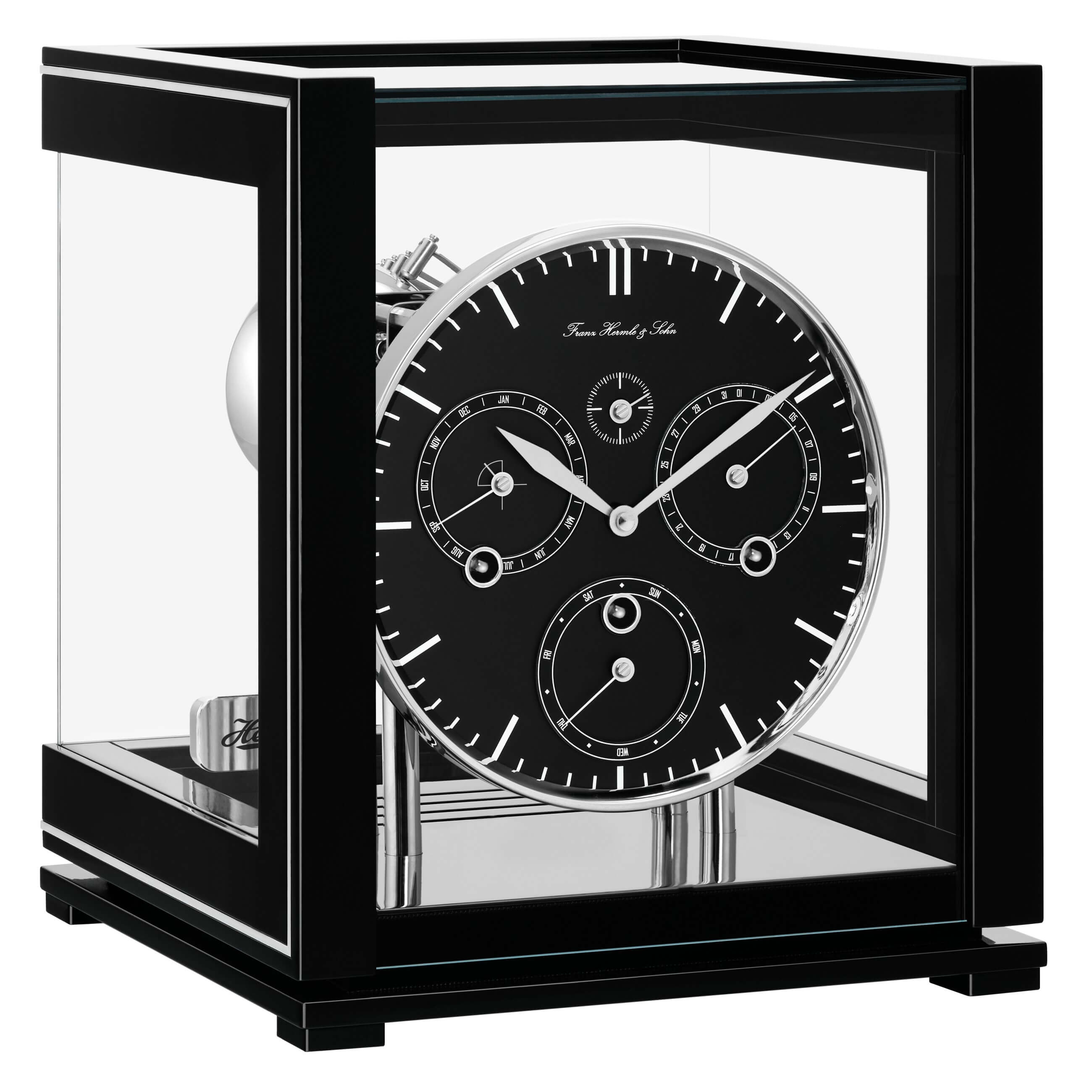 Hermle Table Clock Perpetual Calendar Black Mechanical Westminster 30cm- 23058-740352