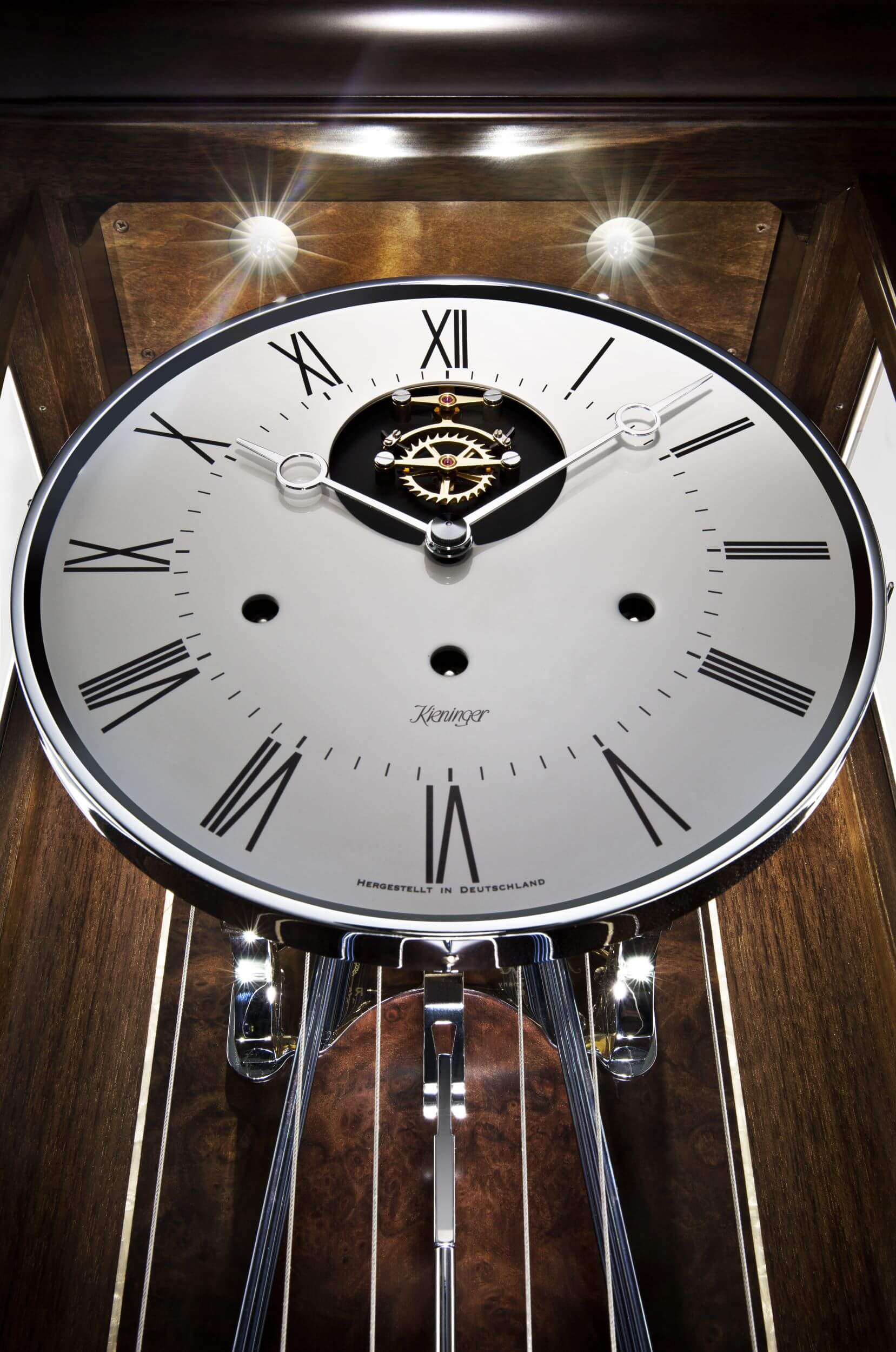 Kieninger -Long pendulum clock grandfather clock dark walnut Westminster mechanical 208cm- 0142-22-01