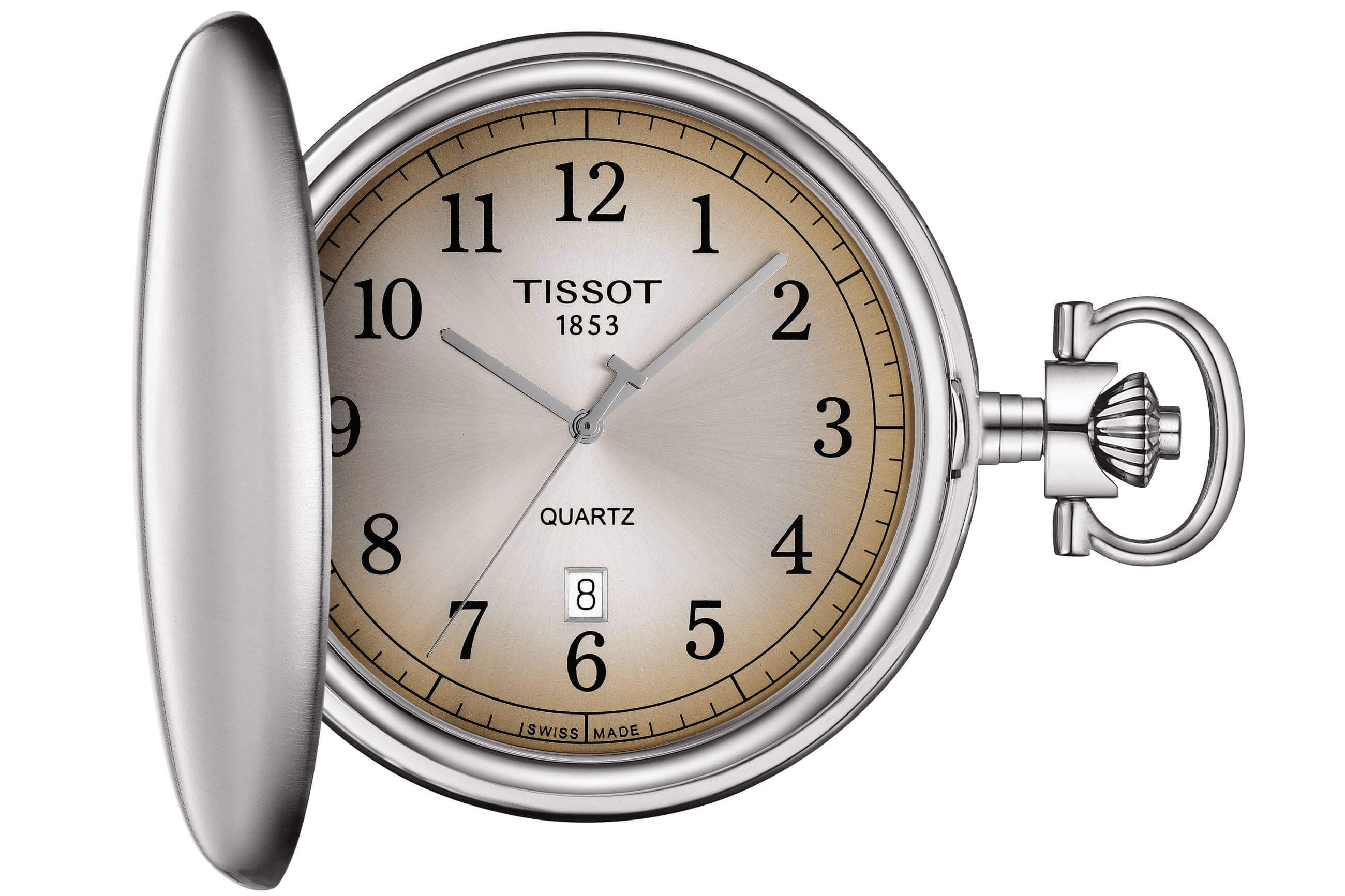 TISSOT -Savonnette Pocket Watch Men's Watch Silver Brown Quartz Date 49mm- T862.410.19.292.00