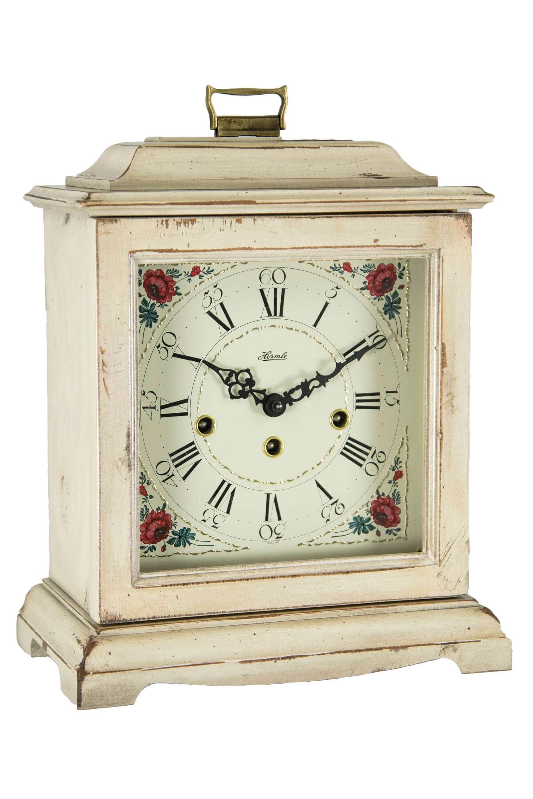 Hermle -Table Clock White Vintage Floral Mechanical 33cm- 22915-V60340