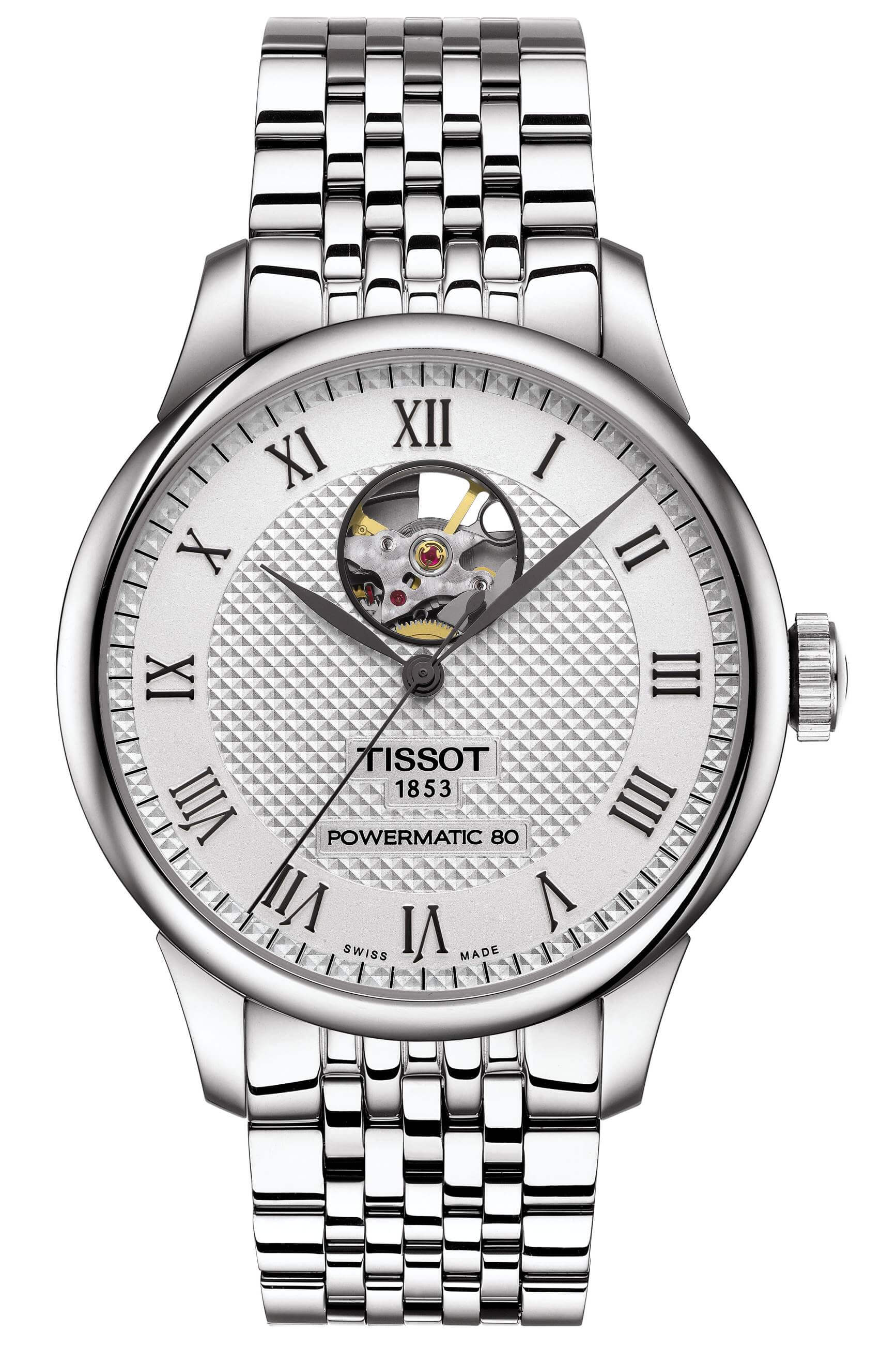 TISSOT -Le Locle Powermatic 80 Open Heart men's watch silver automatic 39mm- T006.407.11.033.02