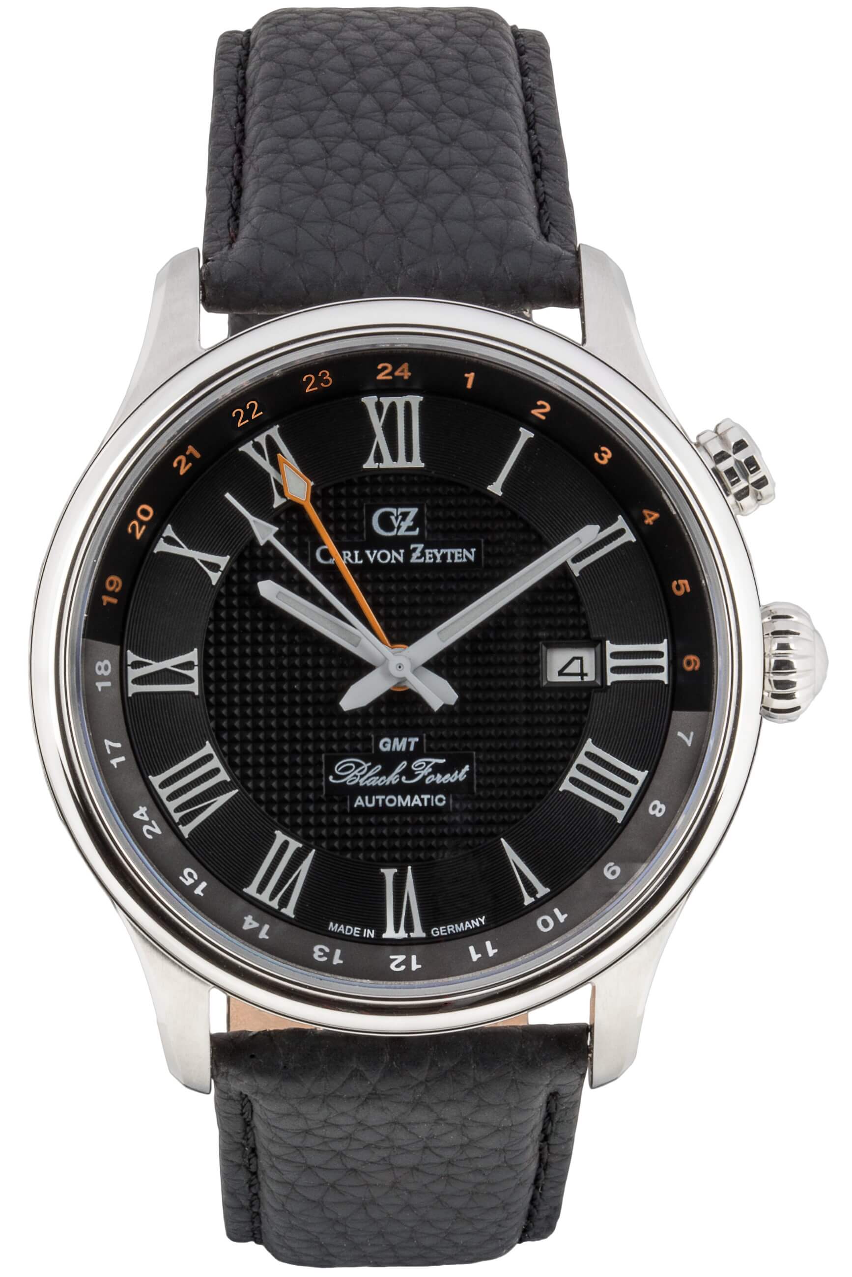 Carl von Zeyten -Rench Herrenuhr Schwarz Silber Zweite Zeitzone Saphirglas Automatik 46mm- CVZ0087BKS