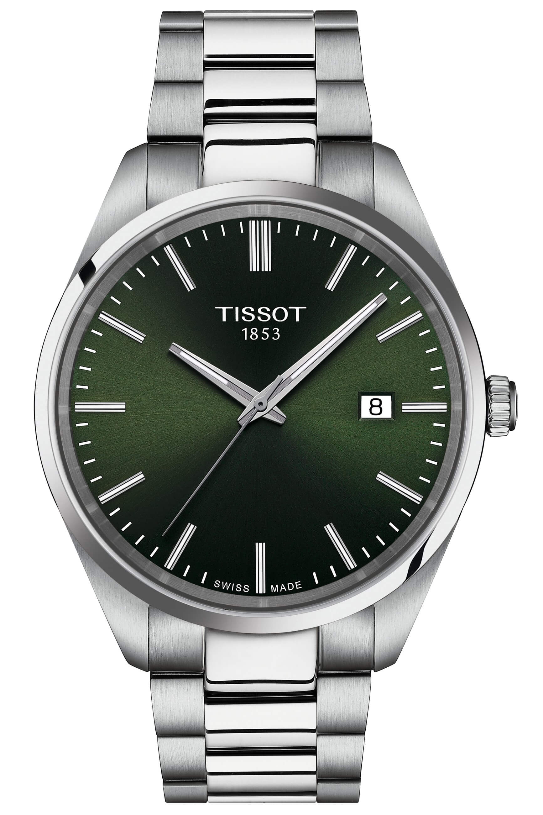 TISSOT -PR 100 men's watch silver green quartz date sapphire crystal 40mm- T150.410.11.091.00