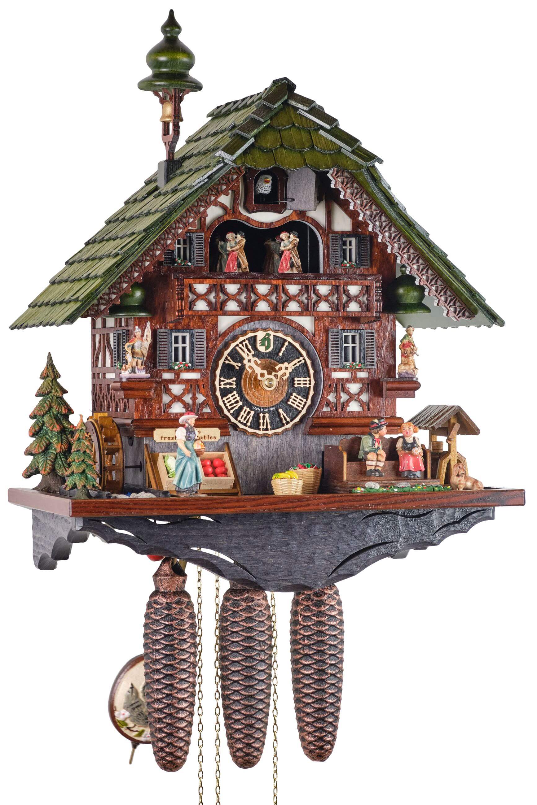 Hönes -Cuckoo clock 8 days movement music black forest house kissing couple 48cm- 86770T