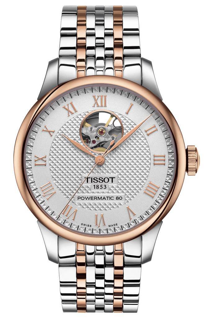 TISSOT -Le Locle Powermatic 80 Open Heart men's watch silver rose gold automatic 39mm- T006.407.22.033.02