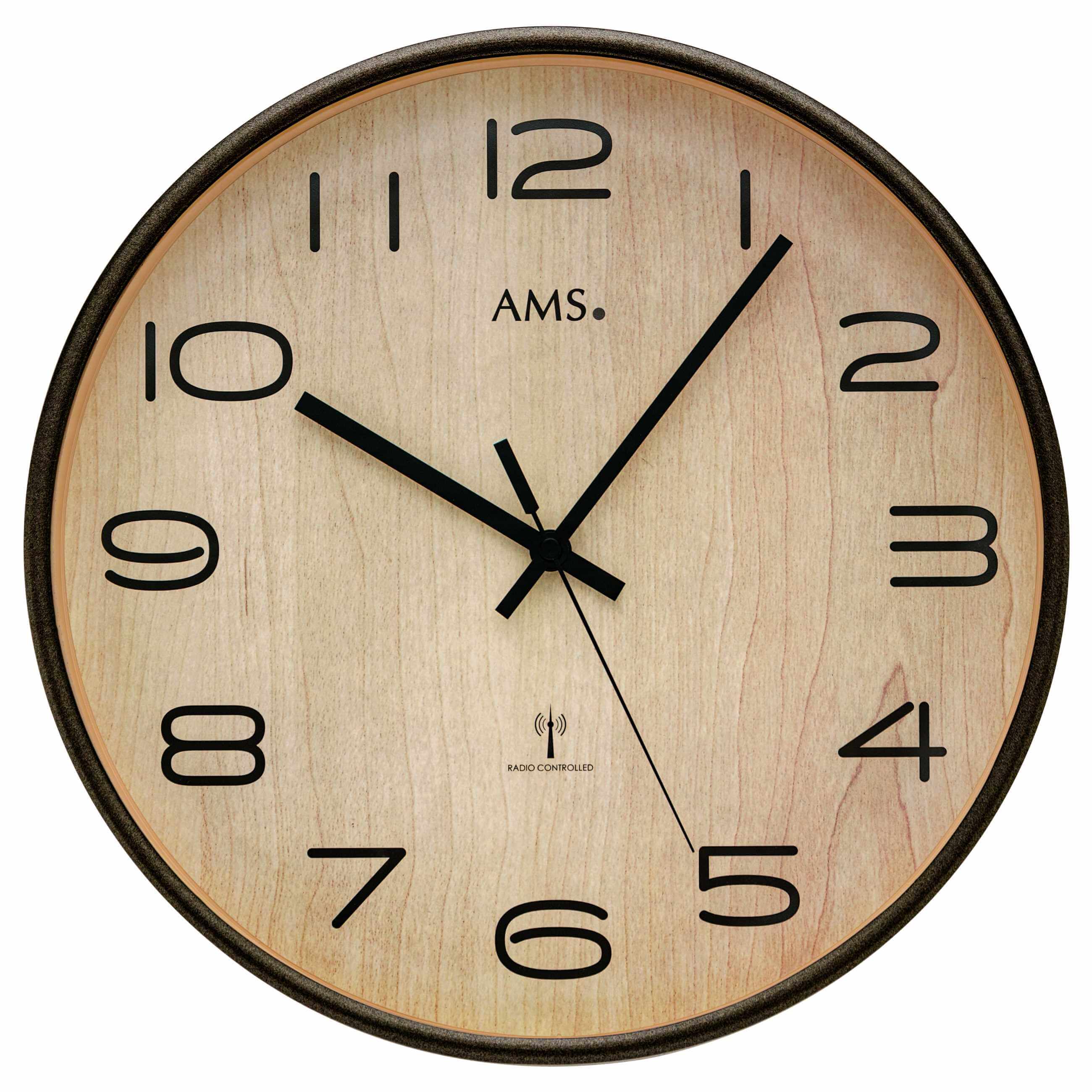 AMS -Wall clock anthracite wood look radio 32cm- 5502