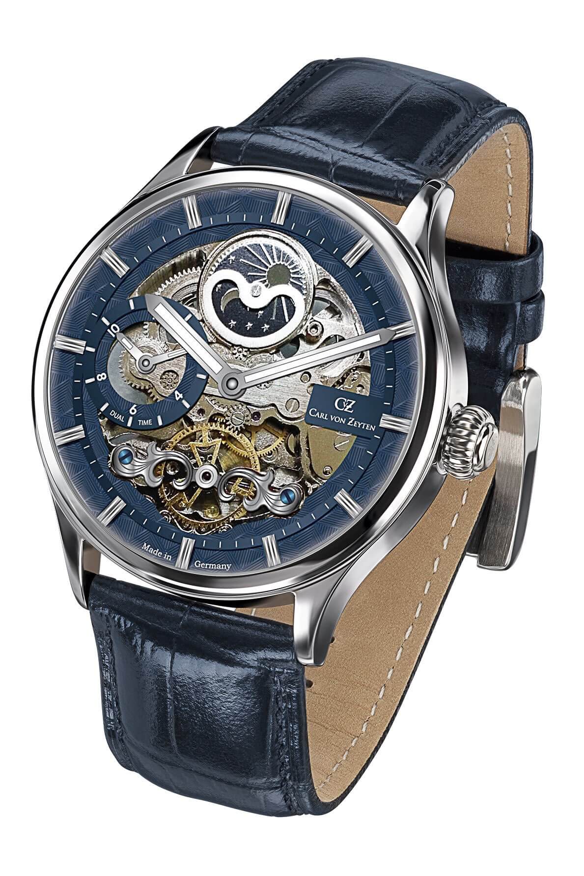 Carl von Zeyten -Neustadt Herrenuhr Blau Skelettuhrwerk Saphirglas Automatik 46mm- CVZ0008BLS